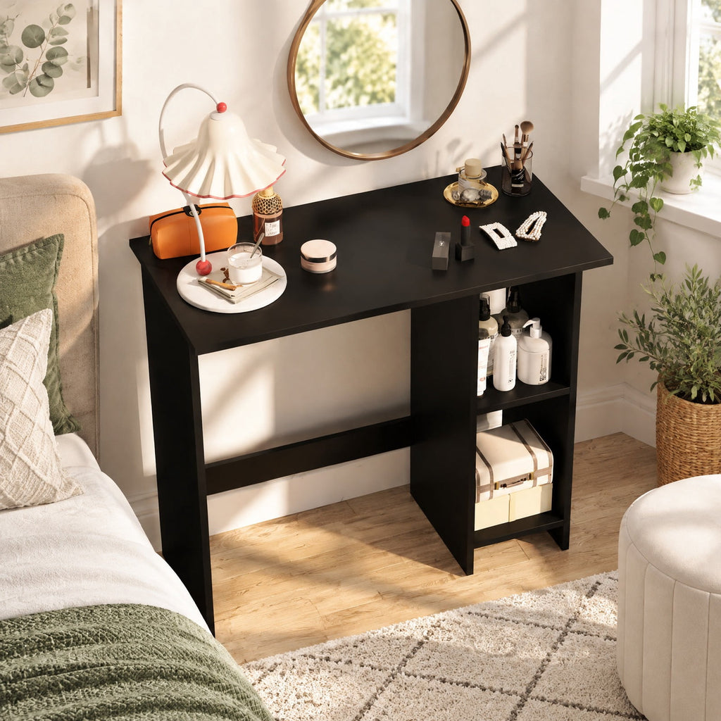 Airfind Small Computer Desk with Storage and Adjustable Shelf, Black, Reinforced crossbar ensures reliable structure