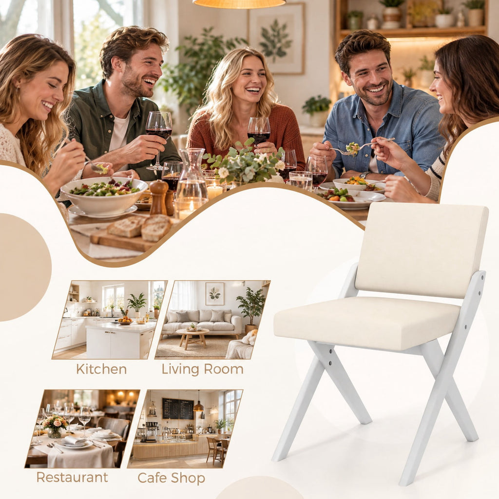 Airfind Wooden Dining Chairs Set of 2 with Solid Rubber Wood Frame and Thick Padded Cushions for Kitchen and Dining Room, White