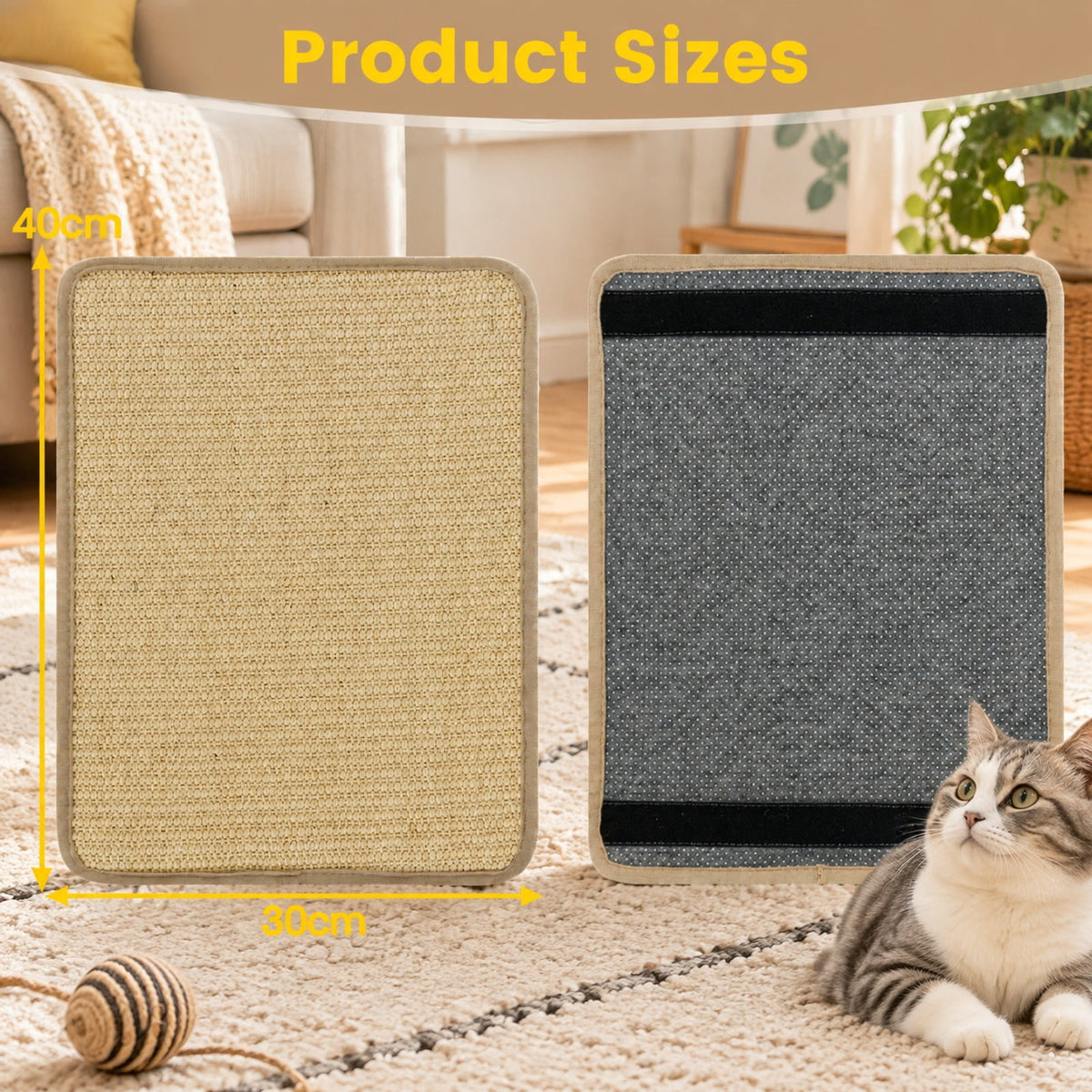 Airfind Cat Scratching Pads Set of 6, 16 x 12 Inch Sisal Scratch Mats featuring Latex Backing for Furniture and Floor Protection, Natural