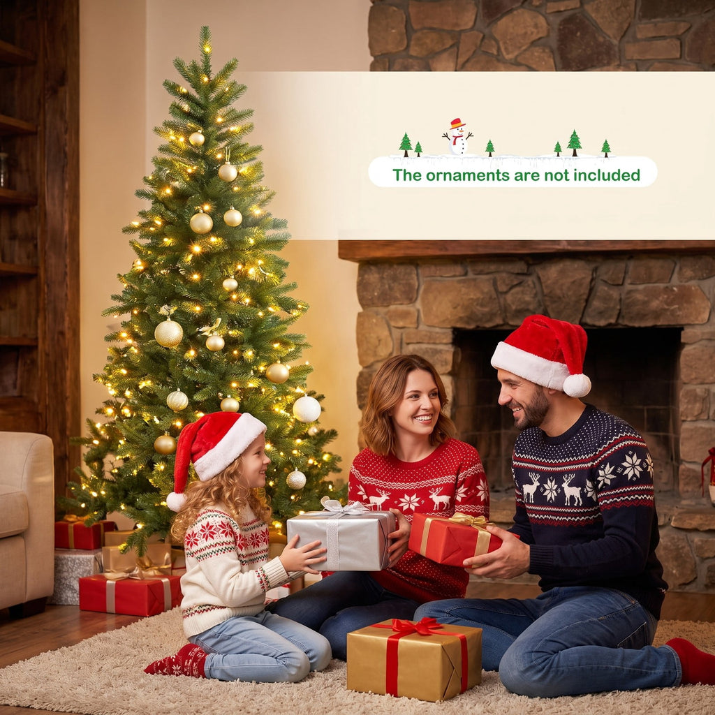 Airfind 6 Feet Pre-Lit Artificial Christmas Pencil Tree with 648 PVC PE Branch Tips, PVC PE metal Frame, 29.13 x 29.13 x 70.87 inch Footprint, Green