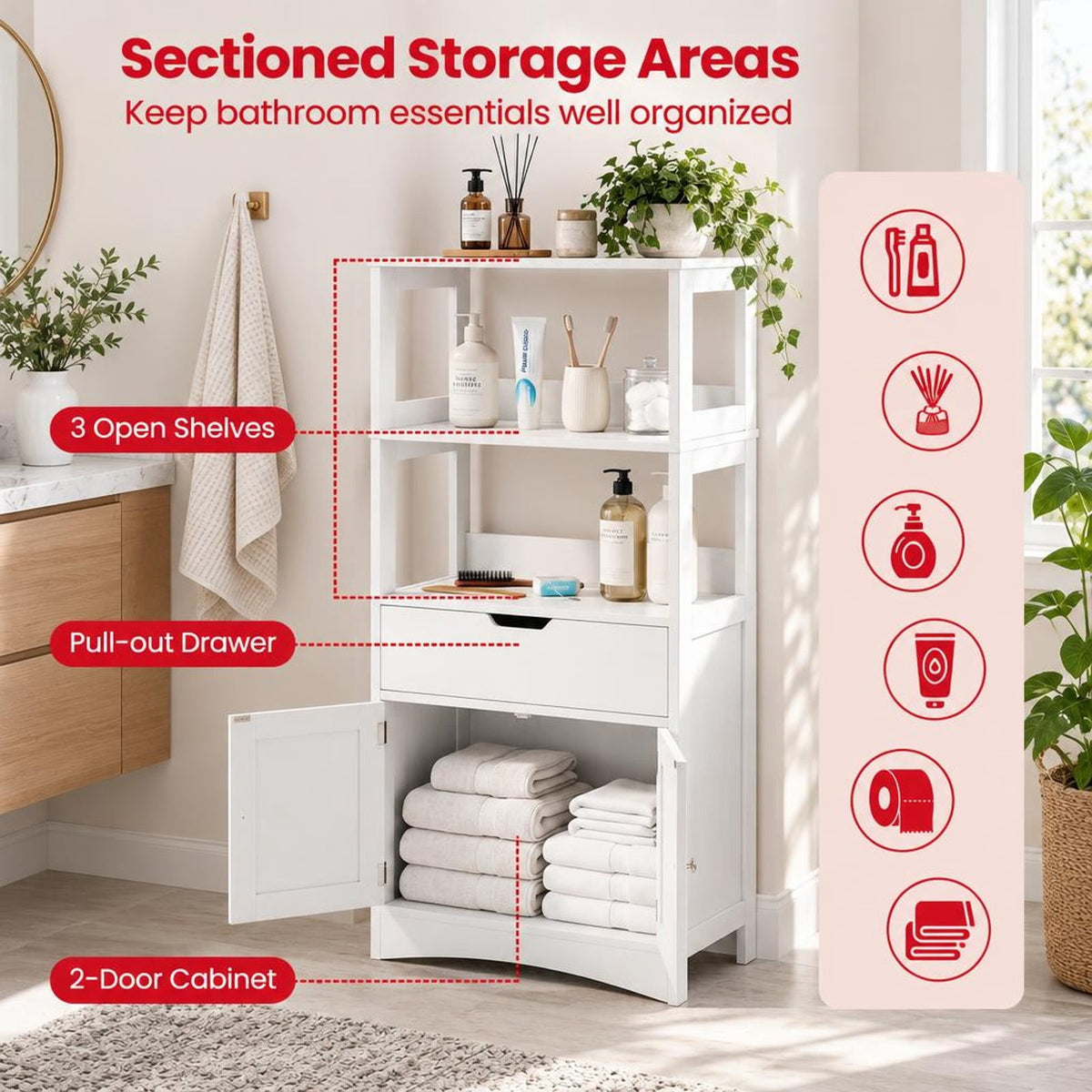 Airfind Bathroom Storage Cabinet with Drawer and Shelf Floor Cabinet, 20 lbs Capacity, MDF PB Frame, White
