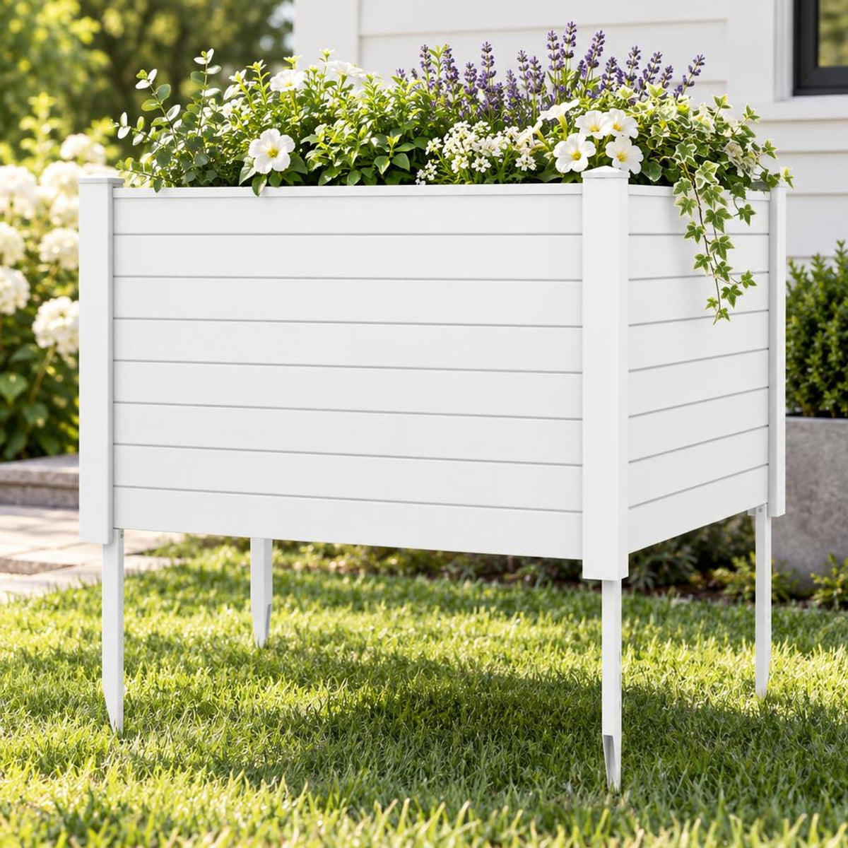 Airfind Outdoor PVC Air Conditioner Fence with 20 Inch Long Stakes, PVC Frame, 48 x 48 x 55 Footprint, White