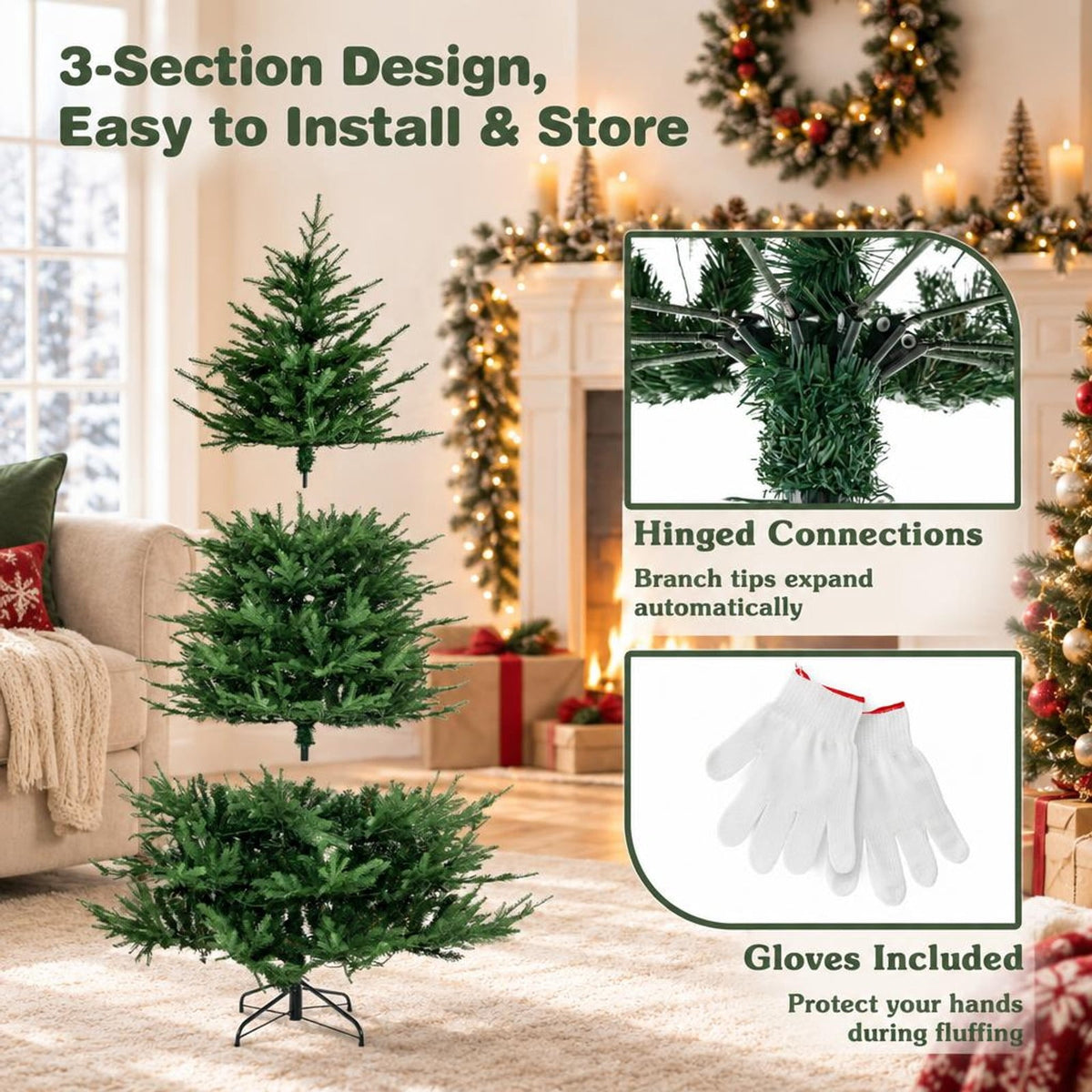 Airfind Pre-lit Christmas Tree with 280 Warm White LED Lights and 8 Lighting Modes-7 ft, White, the 3-section design easy to install and store