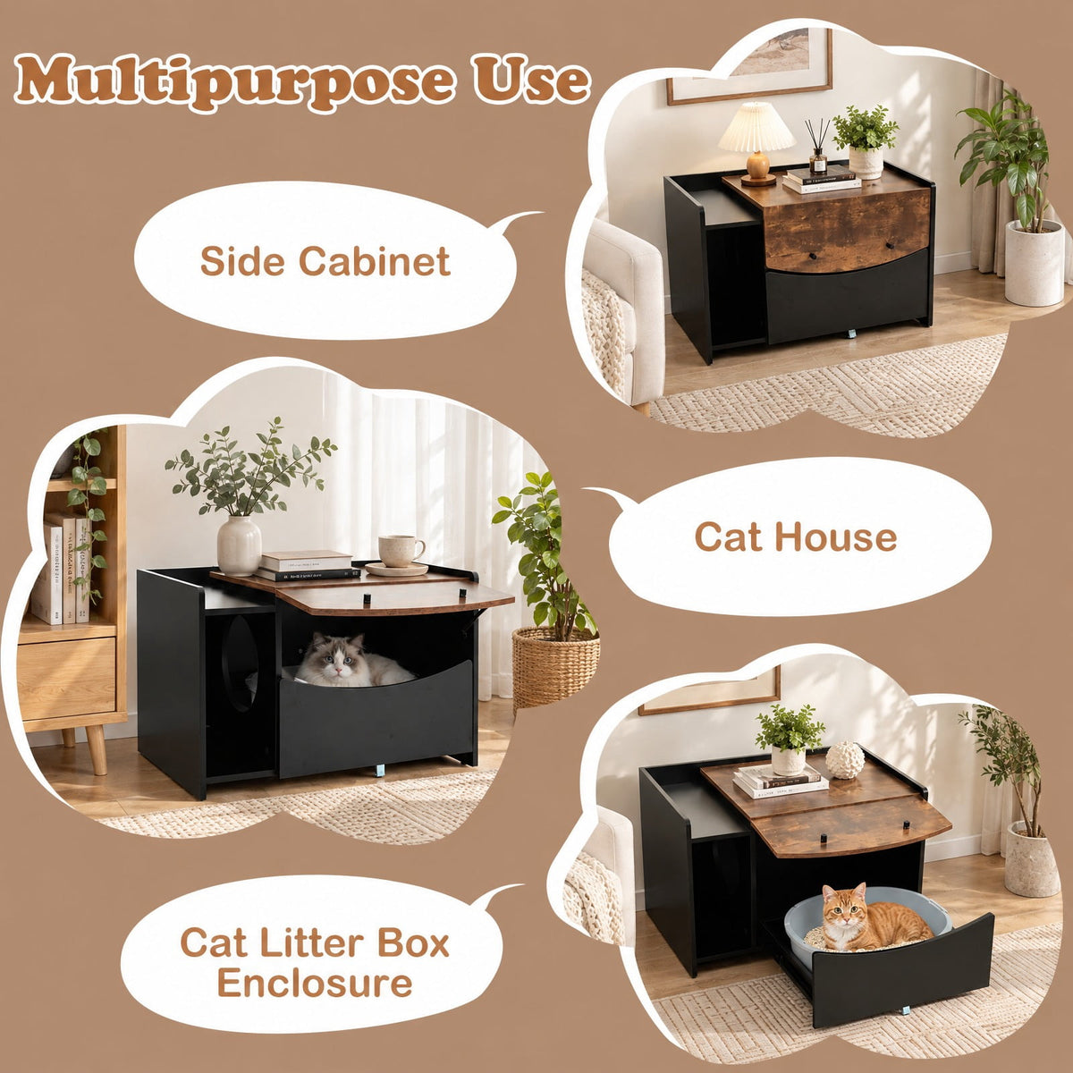 Airfind Cat Litter Box Enclosure with Pull-out Drawer, 44 lbs Capacity, Engineering Board MDF Frame, 31in x 20in x 21in (L x W x H) Interior Footprint