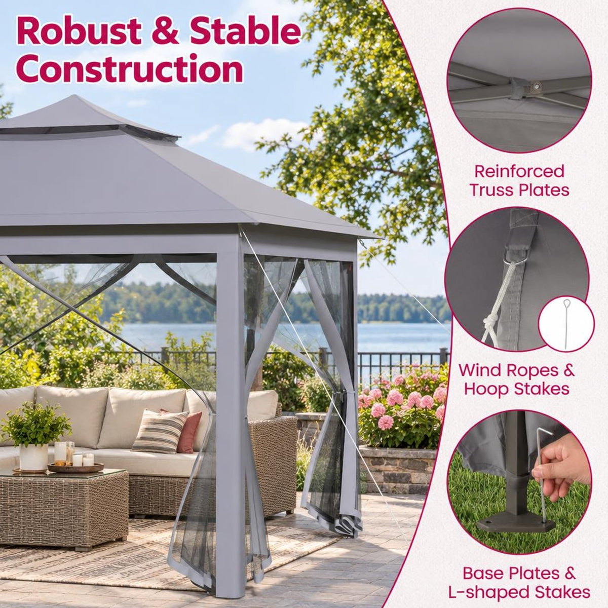 Airfind 11 x 11 Feet 2-Tier Pop-Up Gazebo Tent Portable Canopy Shelter Carry Bag Mesh, Polyester fabric steel pipe Frame, Gray