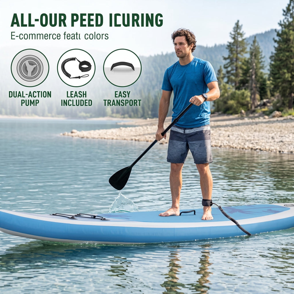 Airfind Inflatable Stand Up Paddle Board with Triple Fins and Aluminum Paddle for Adults Cruising on Lakes, Blue and White