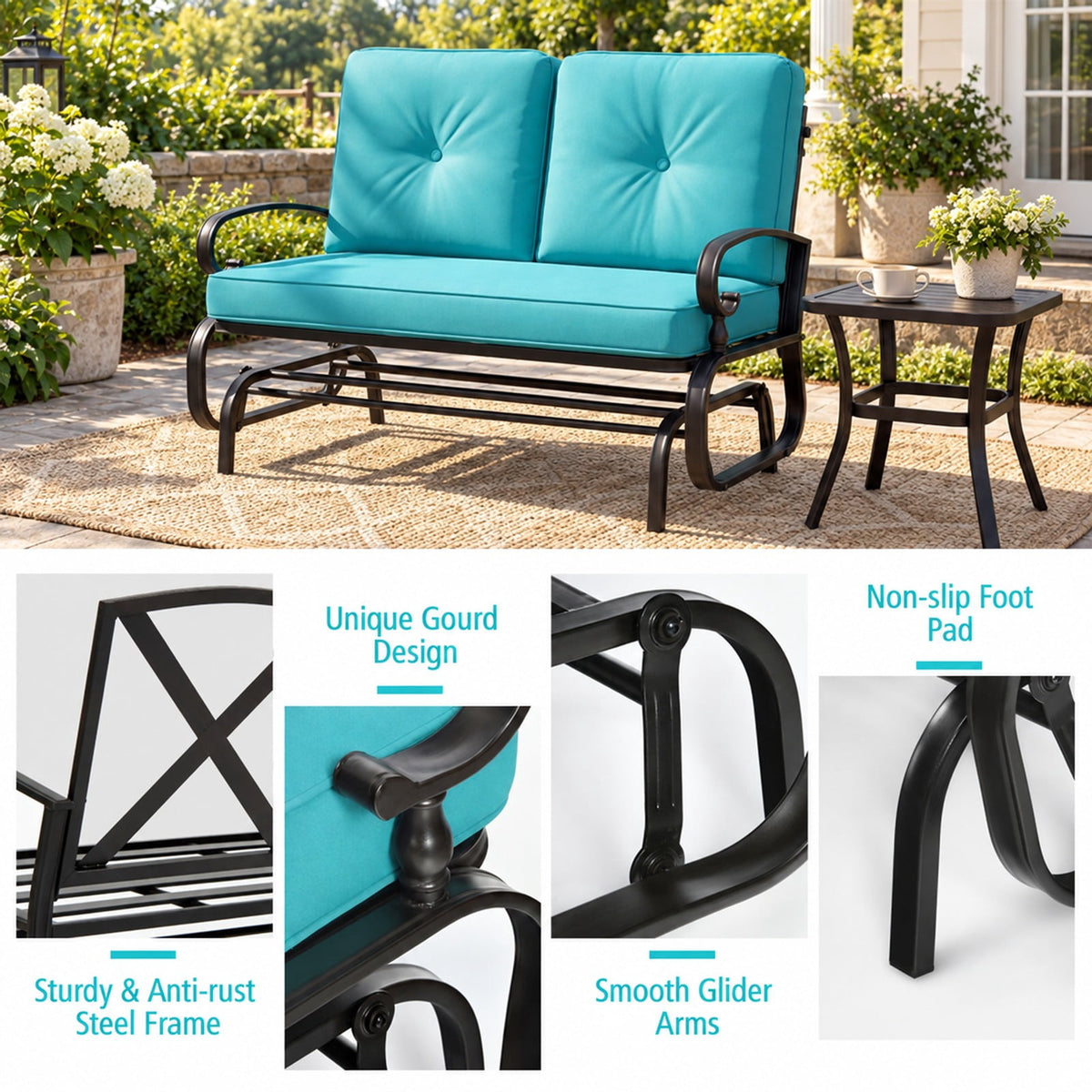 Airfind 2 Seats Outdoor Swing Glider Chair with Comfortable Cushions, 440 lbs Capacity, Steel olefin fabric foam Frame, Green