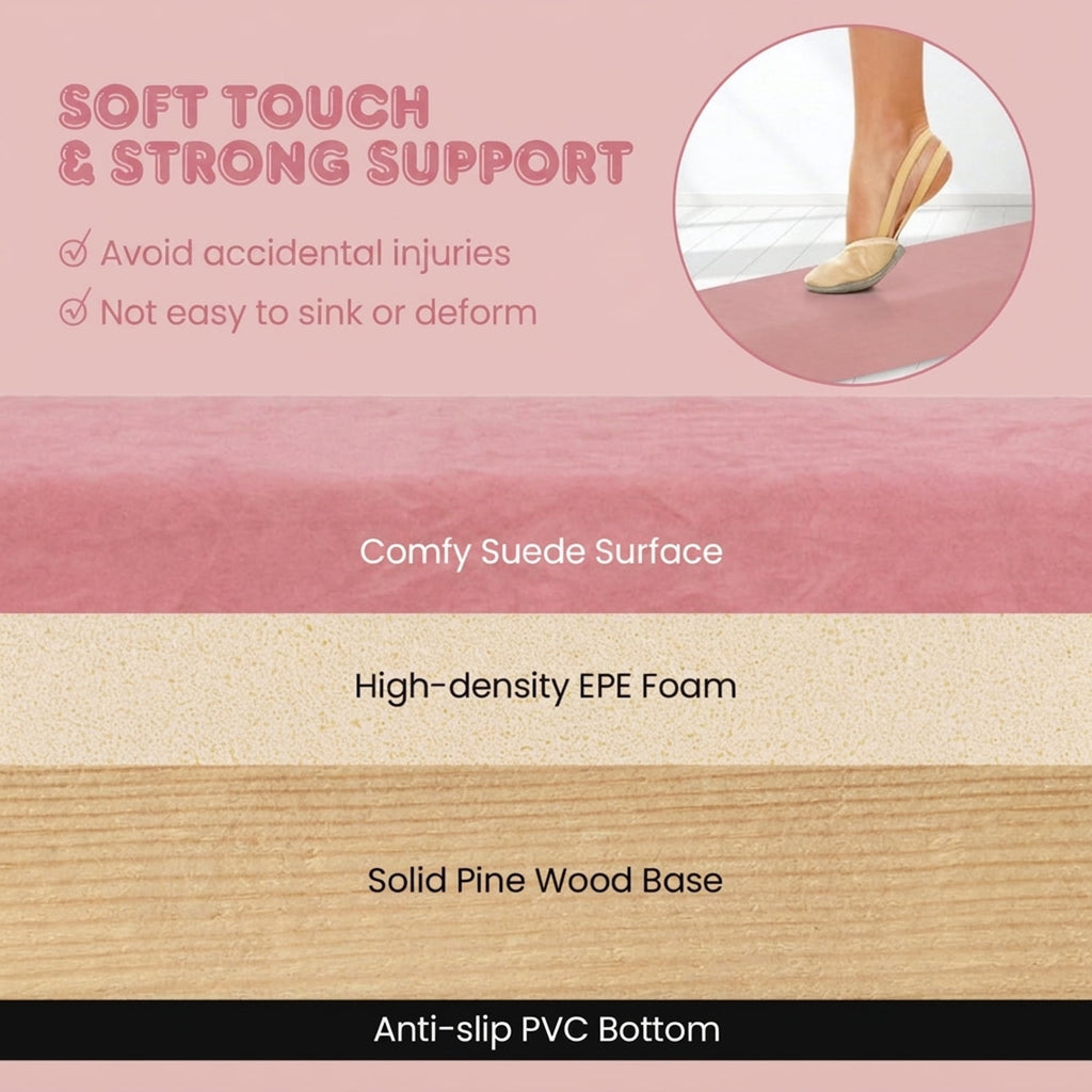 Airfind 9 ft Folding Gymnastics Balance Beam with Suede Cover, Pine Wood Core and Non-Slip Mat, Pink