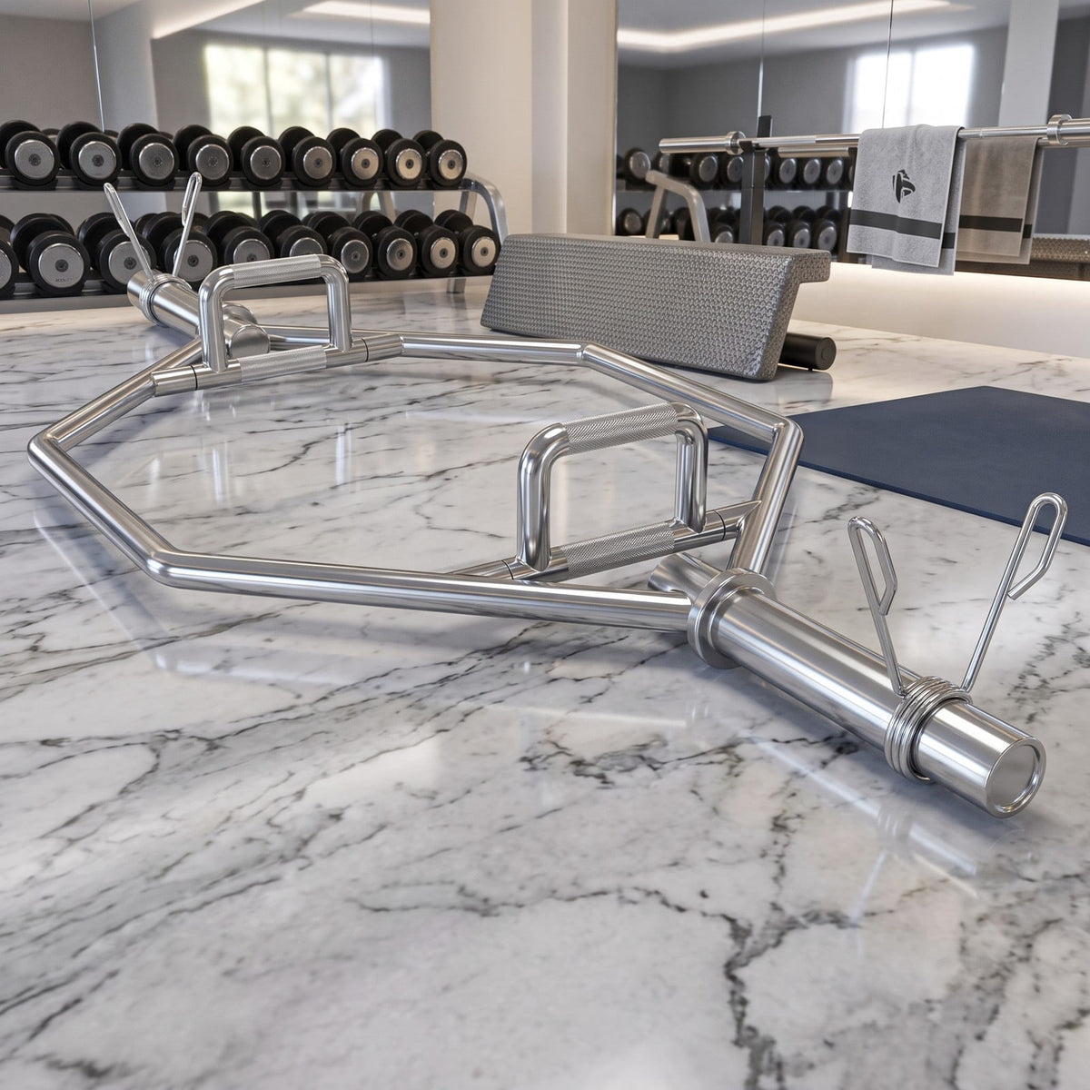 Airfind 56 Inch Olympic Hexagon Deadlift Trap Bar with Folding Grips, Chrome Steel Powerlifting Hex Bar with Dual Knurled Handles for Home Gym, 800 lbs Capacity, Silver