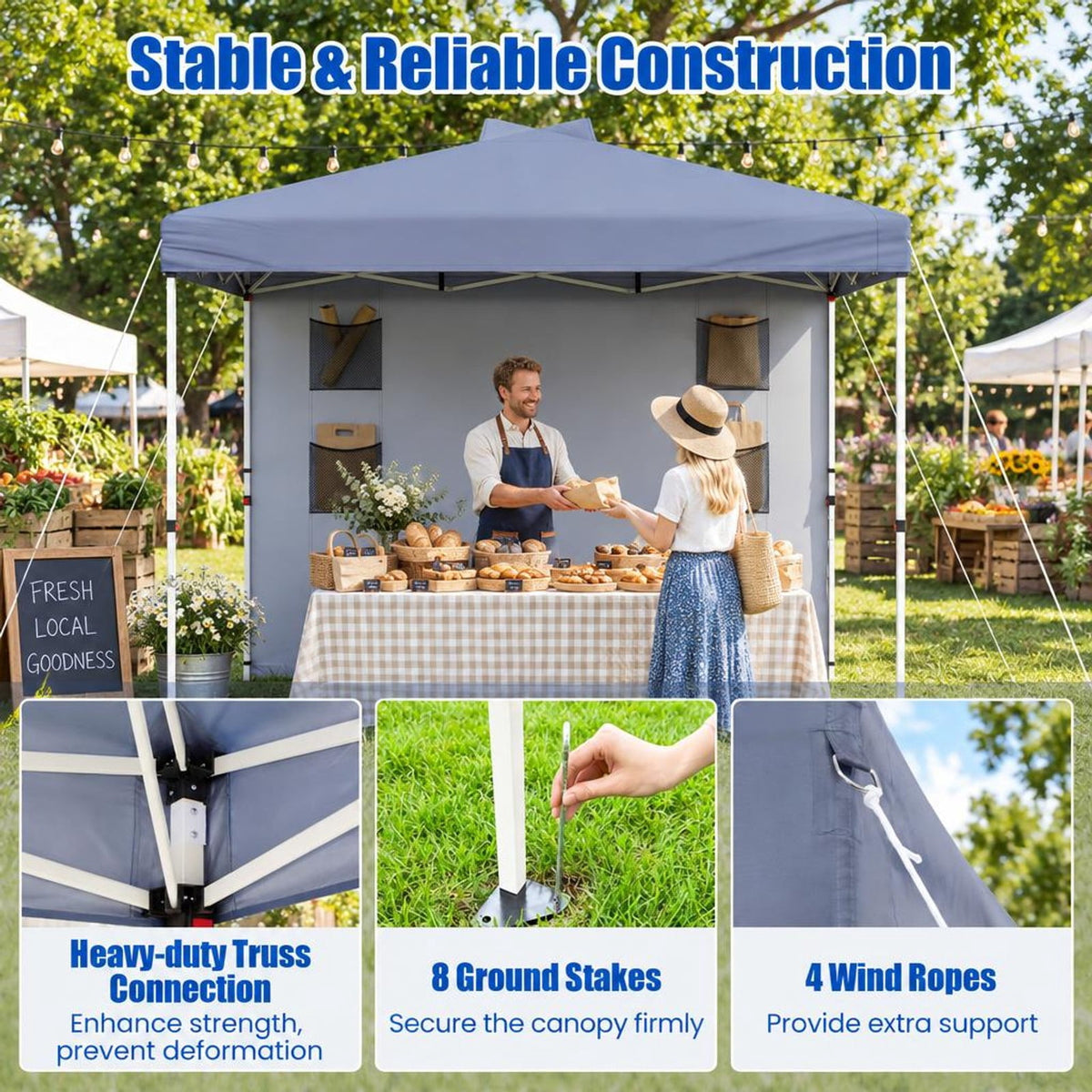 Airfind 10 x 10 FT Pop up Canopy Tent with Sidewall 6 Pockets Instant Setup Commercial Gazebo, 150D Oxford Fabric Metal Frame, Gray