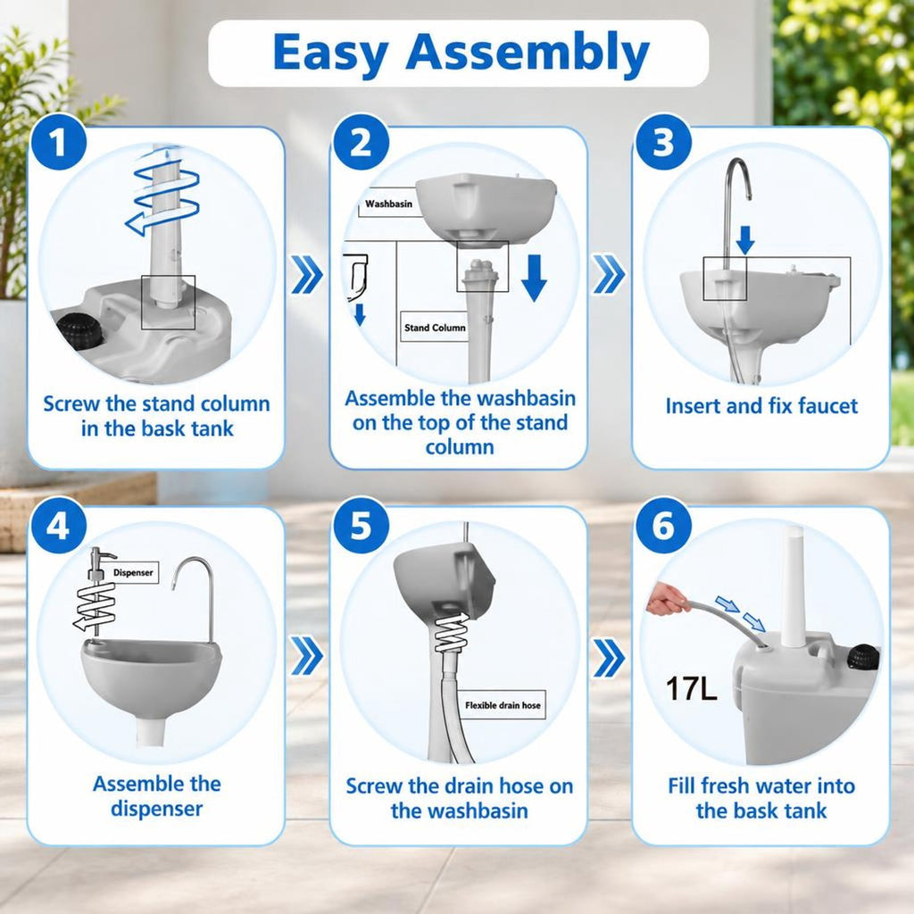 Airfind Camping Hand Wash Station Basin Stand with 4.5 Gallon Tank, HDPE metal Hand sink Frame, 19.5 x 13.5 x 40 ( L x W x H ) Sewage Footprint