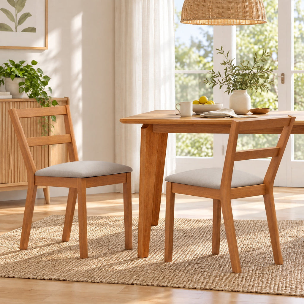 Airfind Wooden Dining Chair Set of 2 Farmhouse Kitchen Chair with Upholstered Seat, 400 lbs Capacity, Rubber Wood Frame, Brown