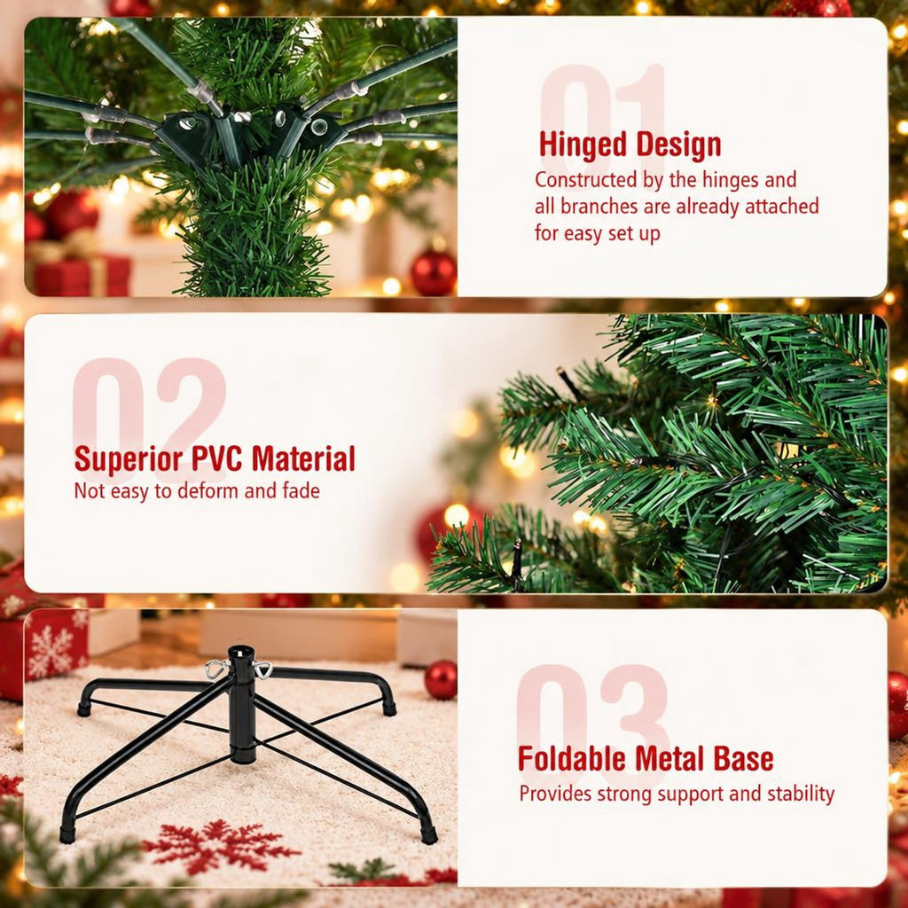 Airfind 7.5 Feet PVC Artificial Christmas Tree with LED Lights-7.5 ft, PVC iron Frame, 4.3 x 7.5 H Footprint, Green