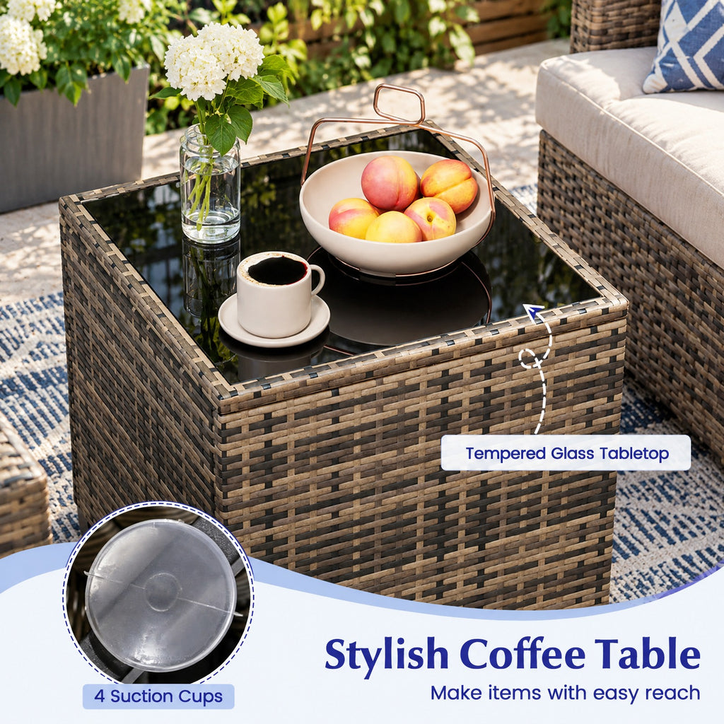 Airfind 3 Pieces Patio Furniture Set with Tempered Glass Coffee Table-Black Brown, 400 lbs Capacity, 25.5 x 26 x 30 Footprint, Coffee