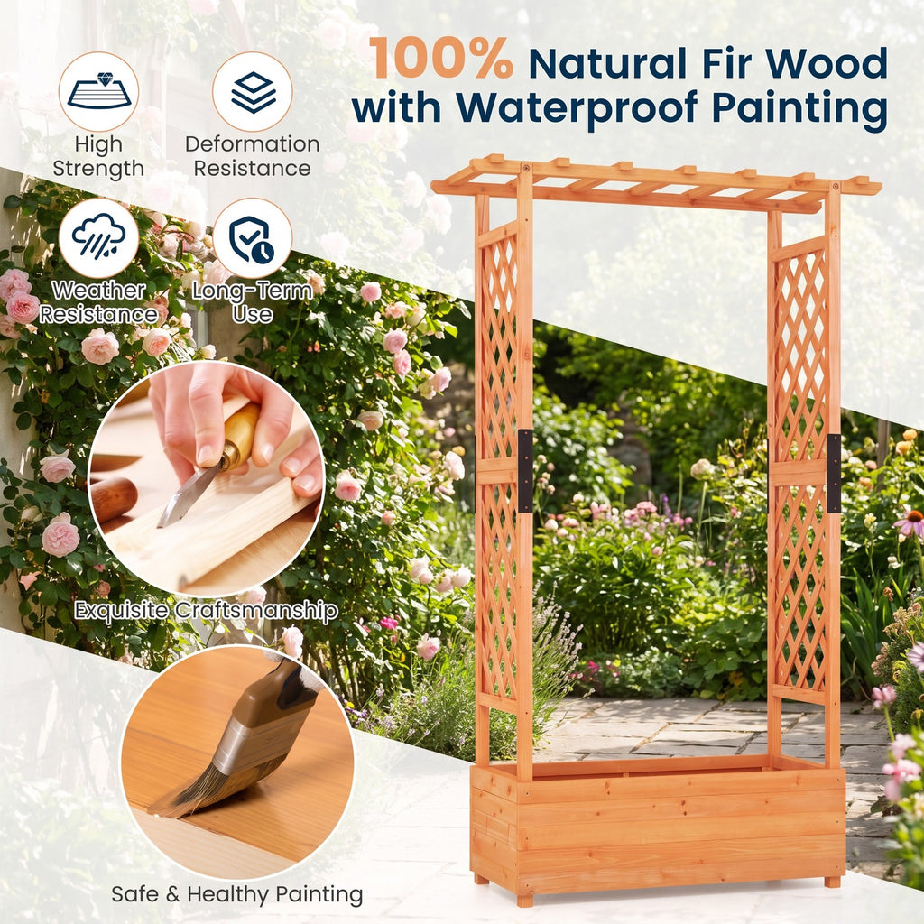 Airfind Raised Garden Bed with Arch Trellis, Fir Wood Frame, 43.5 x 17.5 x 72 (L x W x H) Interior Footprint, Orange