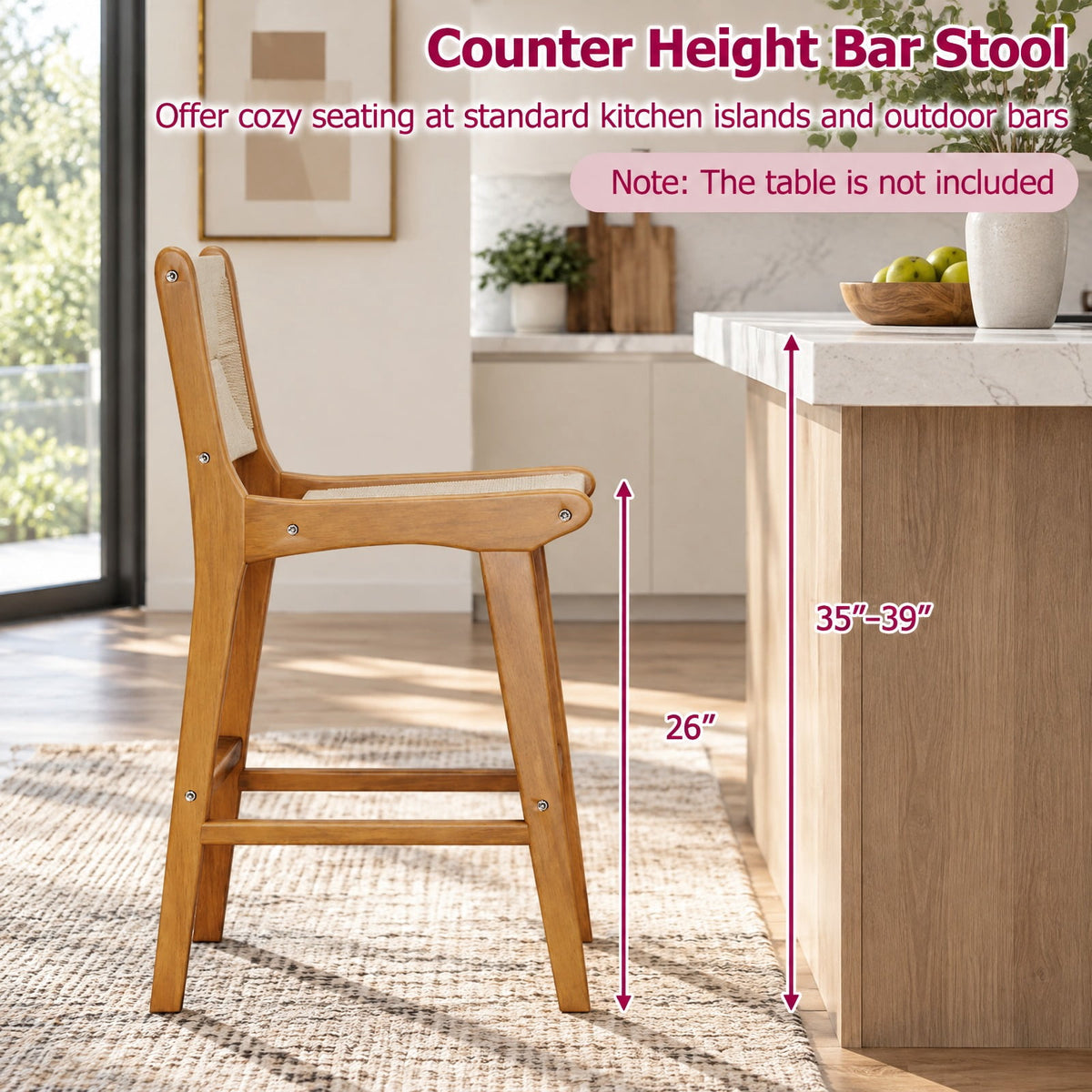 Airfind Set of 1 Outdoor Counter Height Bar Stool Woven Paper Rope Patio Barstool with Teak Wood Frame, 400 lbs Is Assembly Required: Yes Capacity