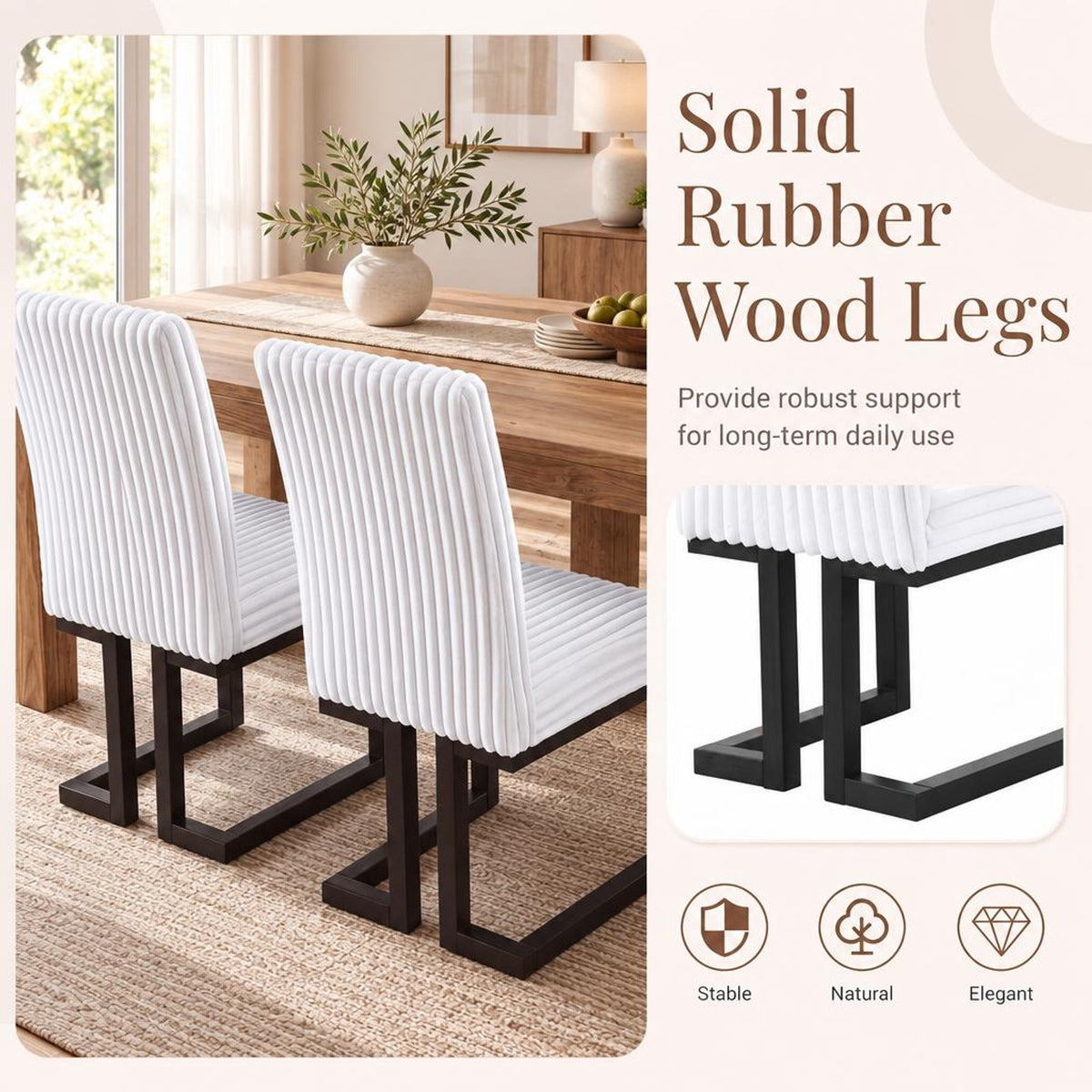 Airfind Upholstered Dining Chairs Set of 2 with Rubber Wood Legs and Padded Seat for Dining Room, 330 lbs Capacity, Rubber Wood Frame, White