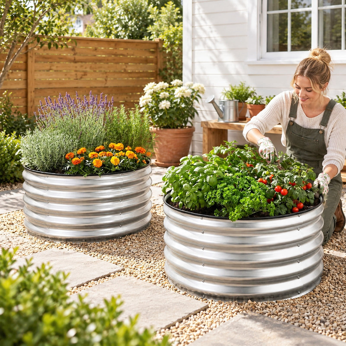 Airfind 2 Pack Galvanized Raised Garden Bed Kit with Open-Ended Base, Galvanized Metal PVC Frame, 24 x 24 x 12 Footprint, Silver