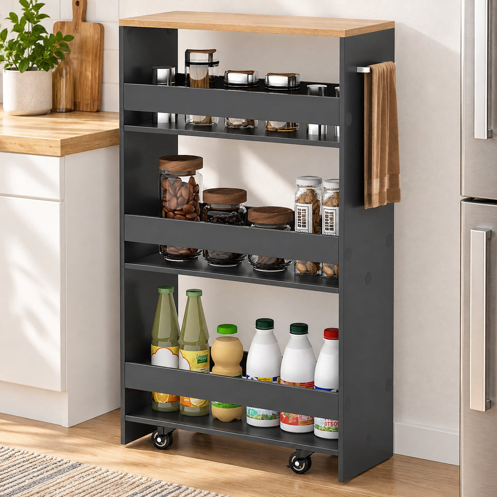 Airfind 4-Tier Rolling Storage Cart Slim Kitchen Cart on Wheels with Open Shelves and Handle, 15 lbs Capacity, Engineered Wood Metal Frame, Gray