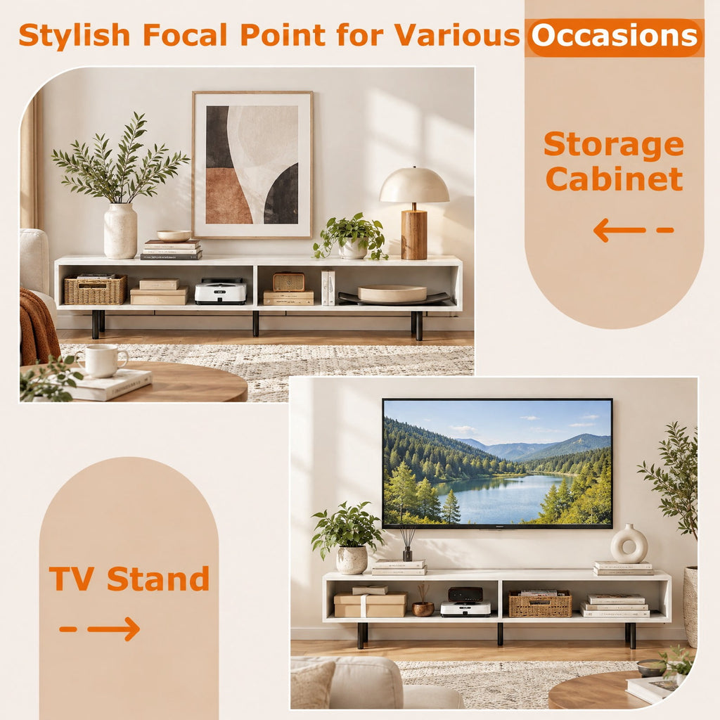 Airfind 3 Cubby TV Stand for TVs up to 70 Inch with Open Storage Compartments, 155 Lbs Capacity, Engineered Wood MDF Metal, White