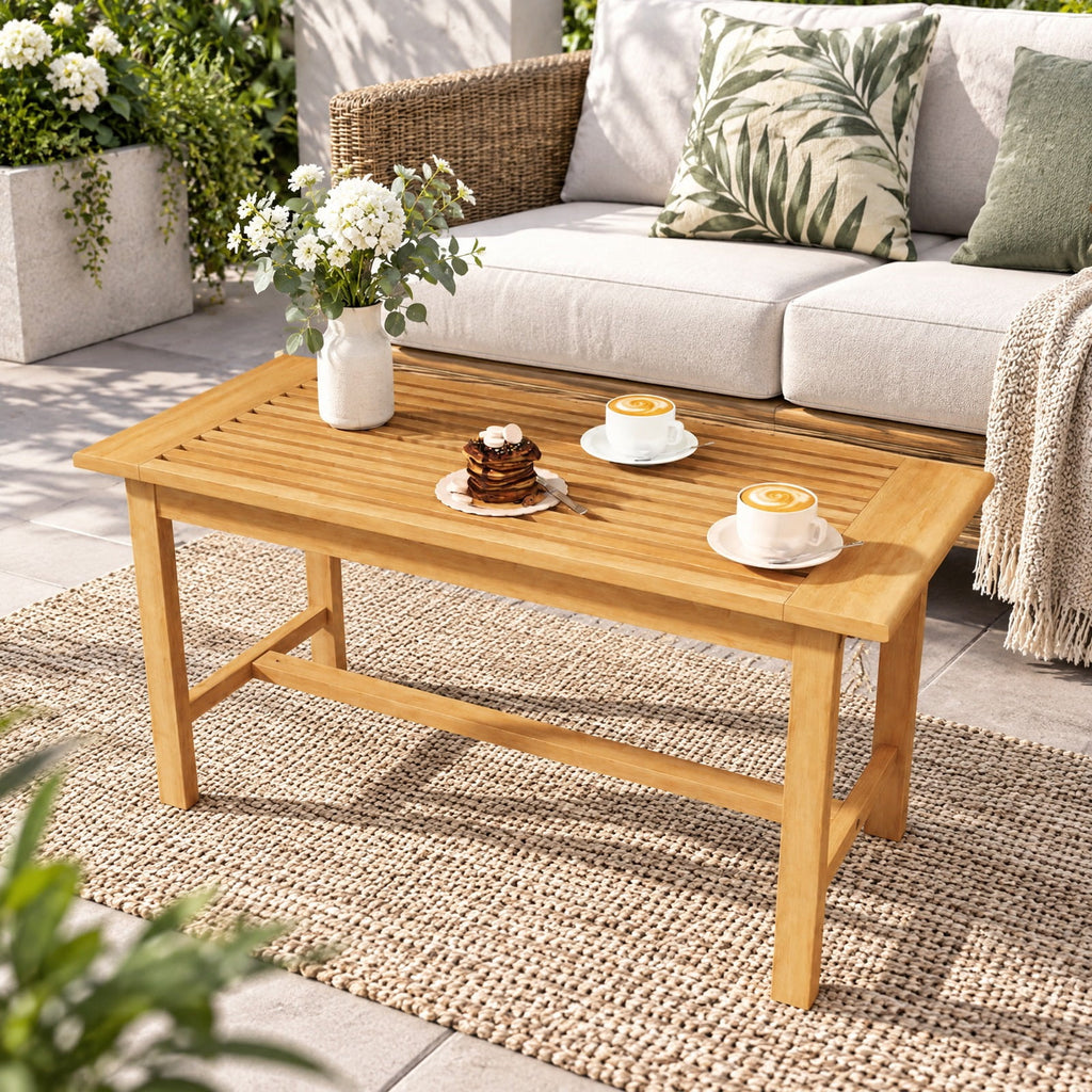 Airfind Patio Coffee Table 36 Inch Rectangular Outside Side Table with Slatted Tabletop, 145 lbs Capacity, Teak Wood Frame, Coffee