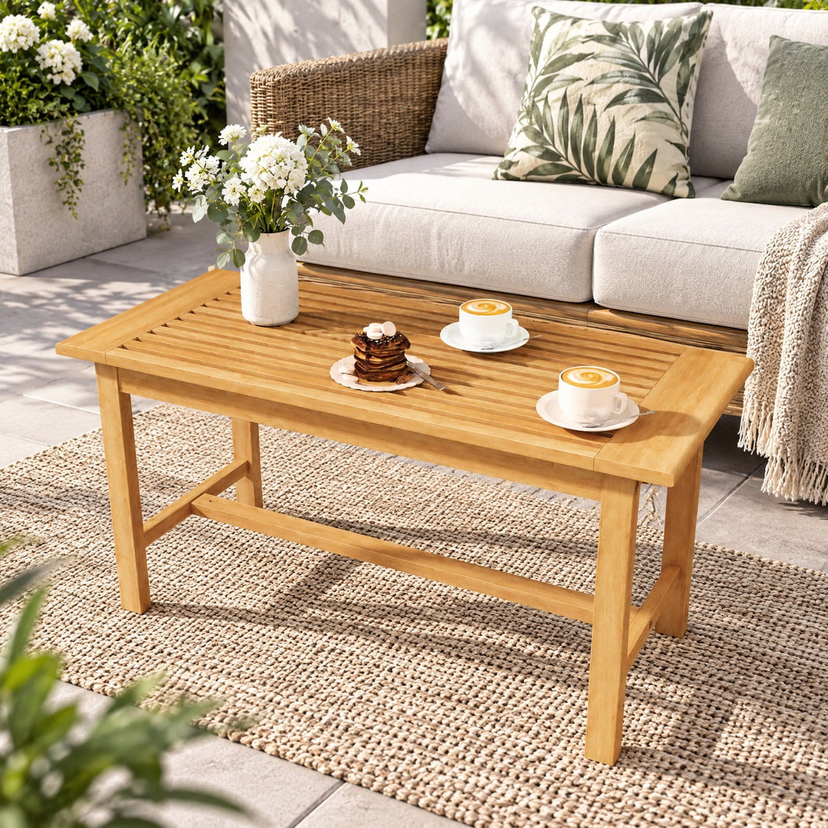 Airfind Patio Coffee Table 36 Inch Rectangular Outside Side Table with Slatted Tabletop, 145 lbs Capacity, Teak Wood Frame, Coffee