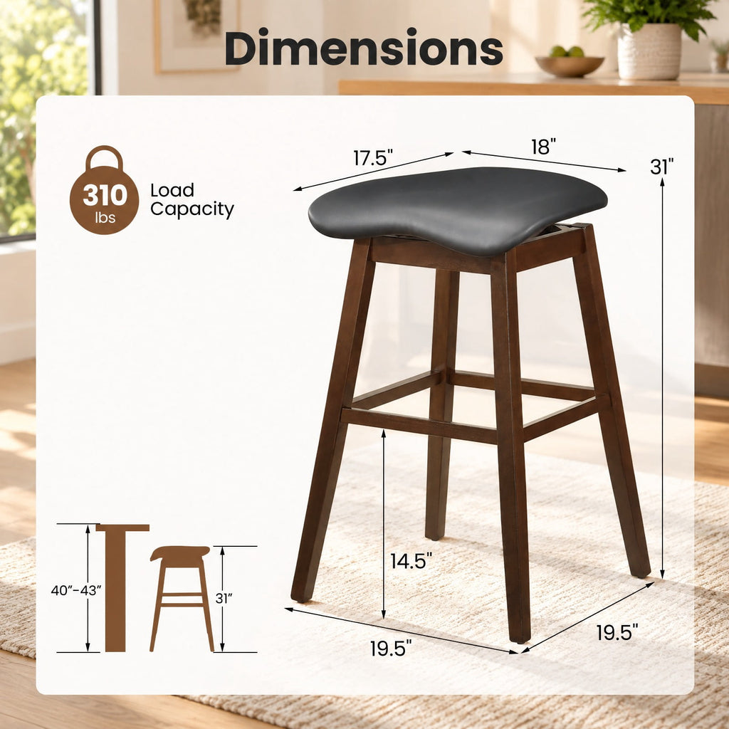 Airfind Swivel Bar Stools Set of 2 with Padded Contoured Seat and Footrest-Black and Brown, 310 lbs Capacity, Rubber Wood MDF PVC Leather Sponge Frame