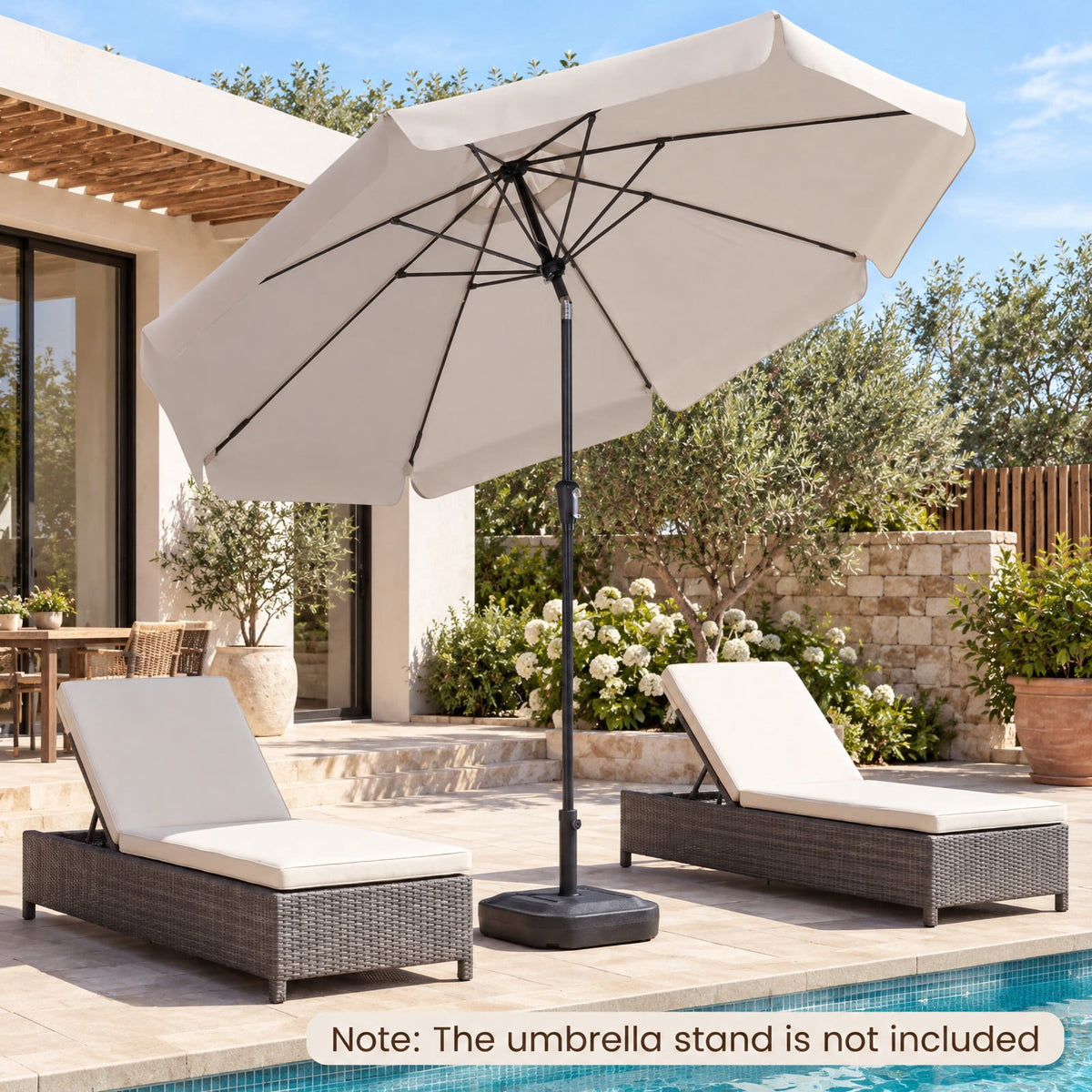 Airfind 10 FT Scalloped Patio Umbrella with Push Button Tilt and 8 Fiberglass Ribs, Fiberglass Polyester Fabric Metal ABS Frame, Beige