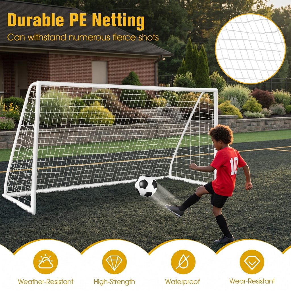 Airfind 12 x 6 FT Portable Soccer Goal for Backyard, All-Weather PVC Frame Practice Net with 6 Ground Stakes and High-Strength PE Netting for Kids Youth Training, White