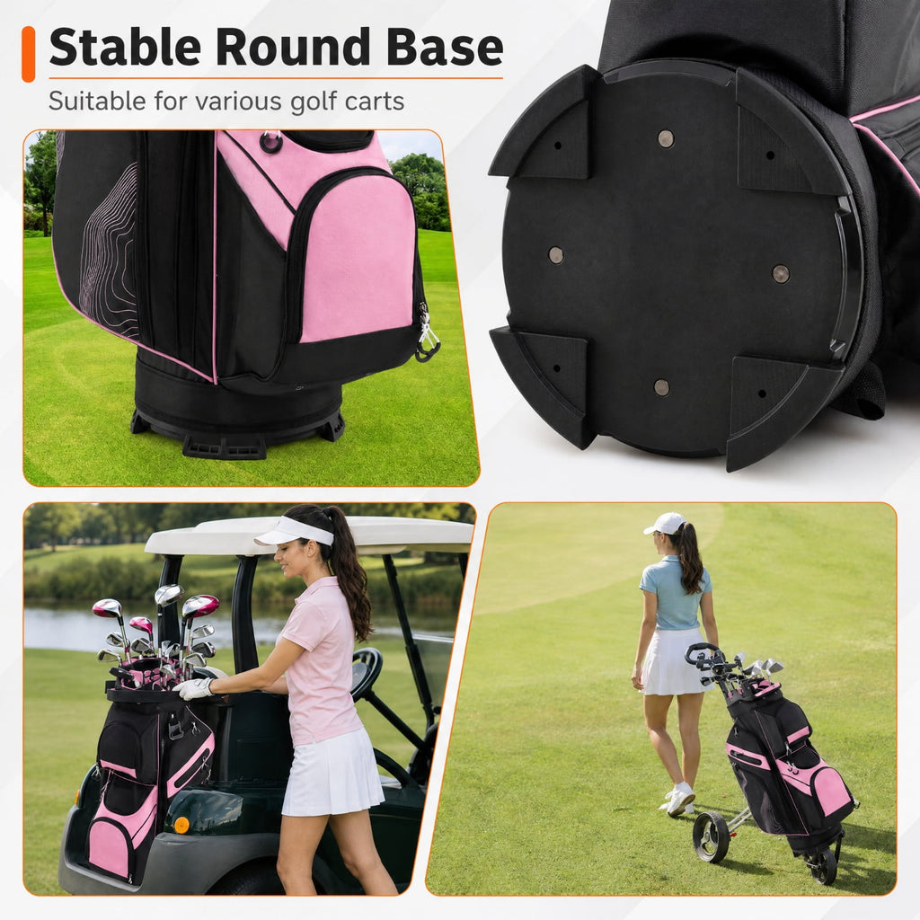 Airfind Molded Lock Top Golf Cart Bag with 14 Way Full Length Dividers and 11 Pockets, Pink Golf Club Bag with Dividers