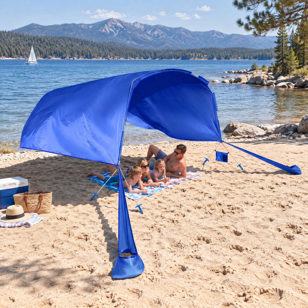 Airfind Wind Powered Beach Tent Portable Sun Shelter Canopy for Picnic, 70D Nylon Fabric Aluminum Frame, 10ft x 6.5ft x 6.5ft Carrying Bag Footprint