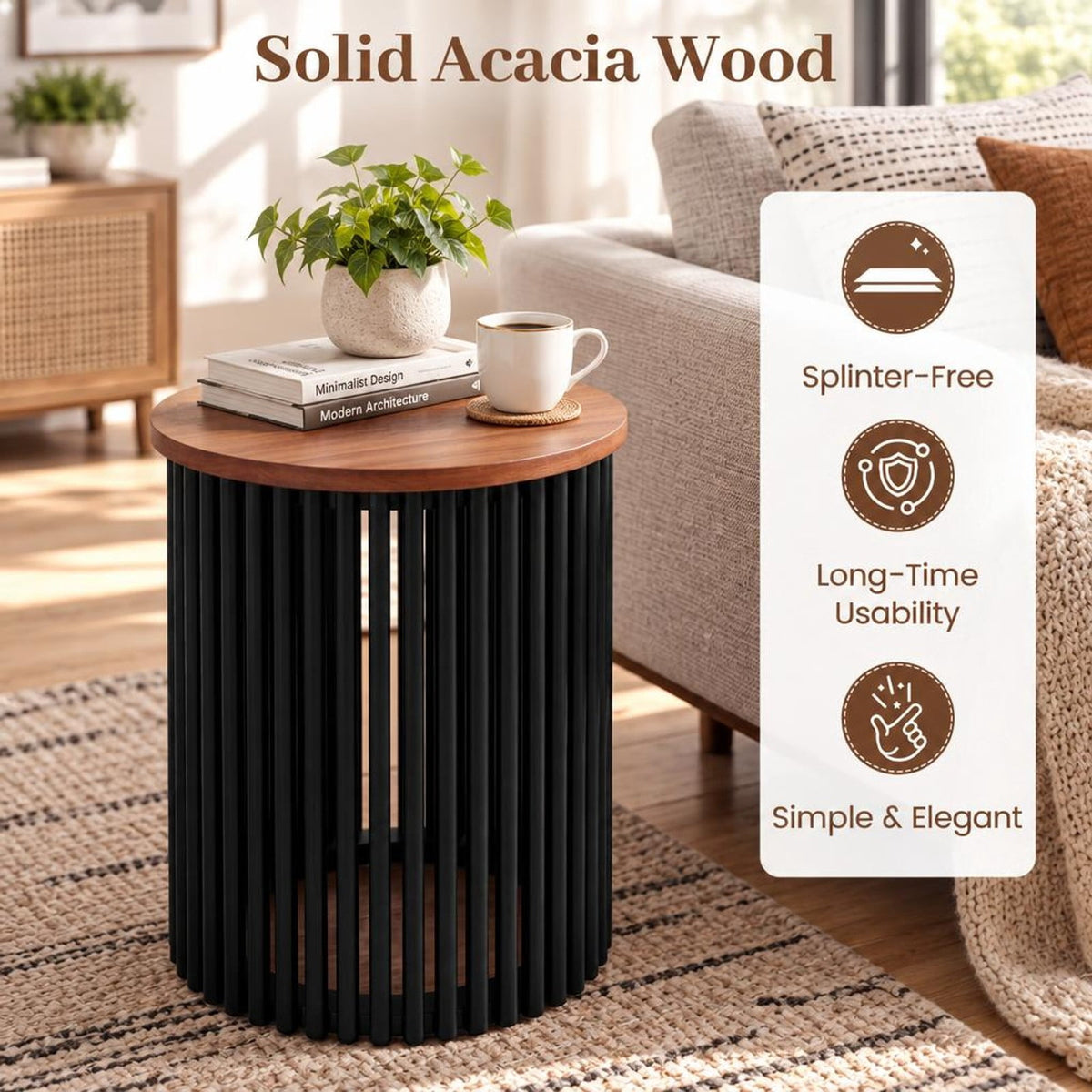 Airfind 1 Piece Elegant Wooden Round Coffee Table for Living Room and Home Office, 165 lbs Capacity, Acacia Wood Frame, 16 x 20.5 Footprint