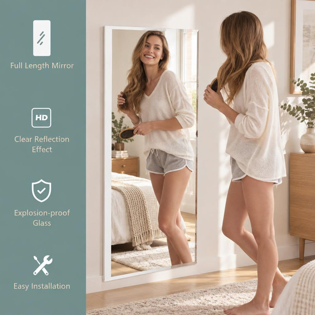 Airfind 43 x 15 Inch Wall Mounted Frameless Full Length Mirror, Glass Frame, 43 Inch x 15 Inch Footprint, Silvery
