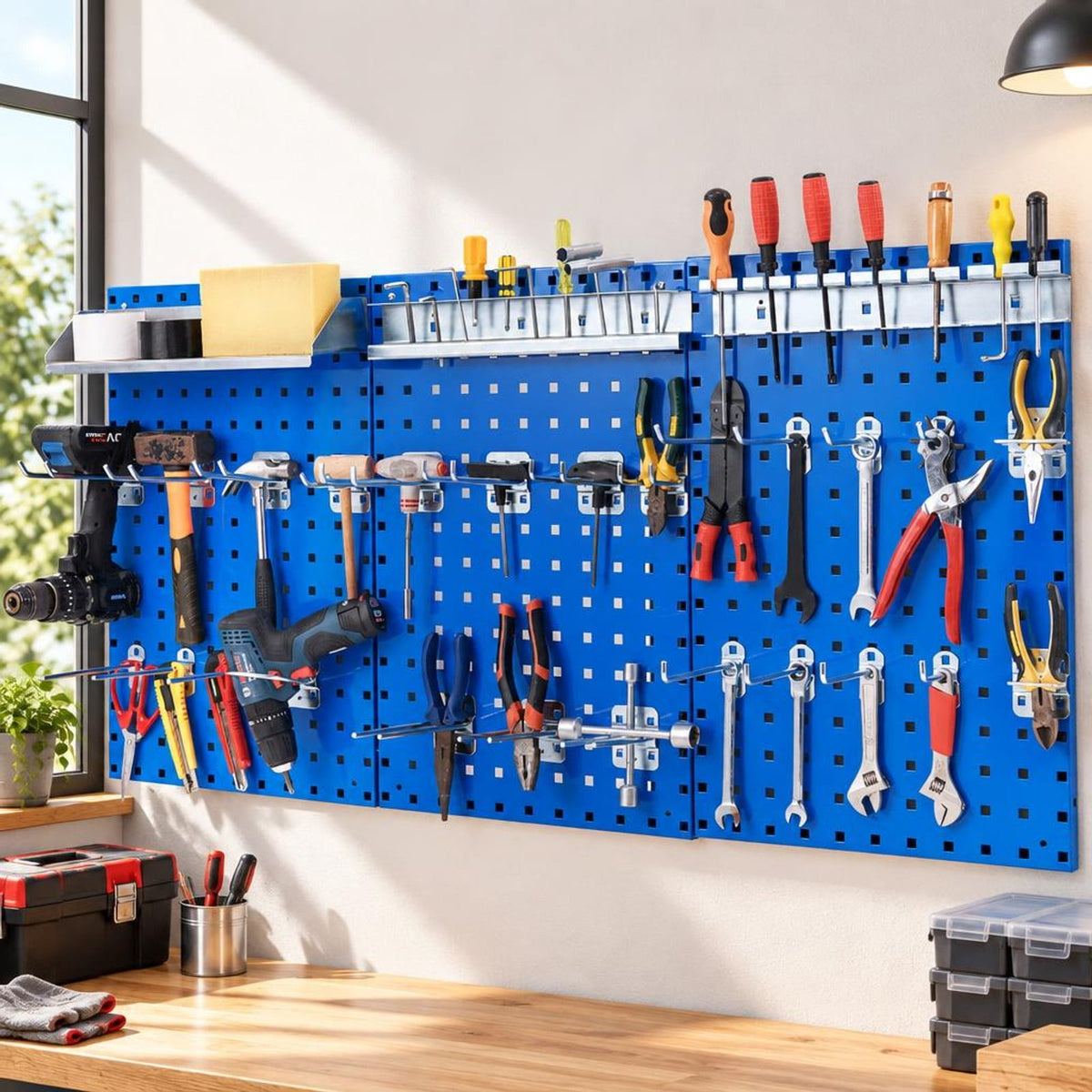 Airfind Wall-Mounted Pegboard Kit with 3 Pegboards for Garage Workshop, Metal Frame, 48 x 23.5 x 0.8 Footprint, Navy