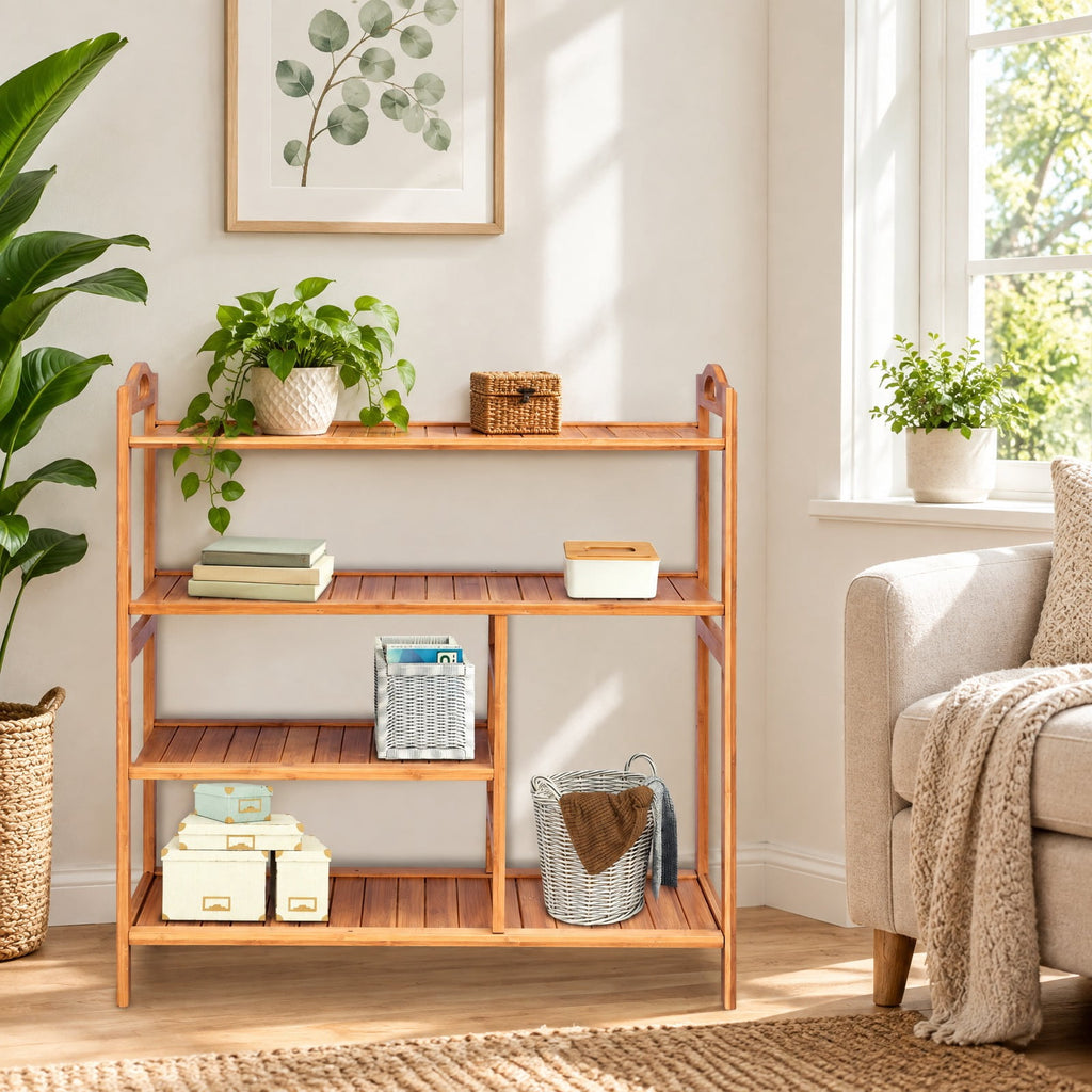 Airfind Shoe Rack, 4 Tiers Multifunction Bamboo Storage, for Entryway Hallway, 44 lbs Capacity, Bamboo Frame, Wood color, Natural