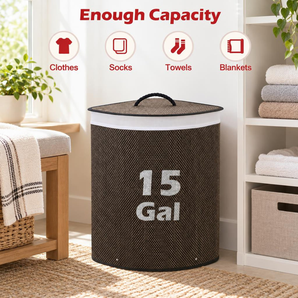Airfind 15 Gal Capacity Bamboo Laundry Hamper with Removable Liner, 22 lbs Capacity, Bamboo Polyester Cotton Metal Engineered Wood Frame, Black