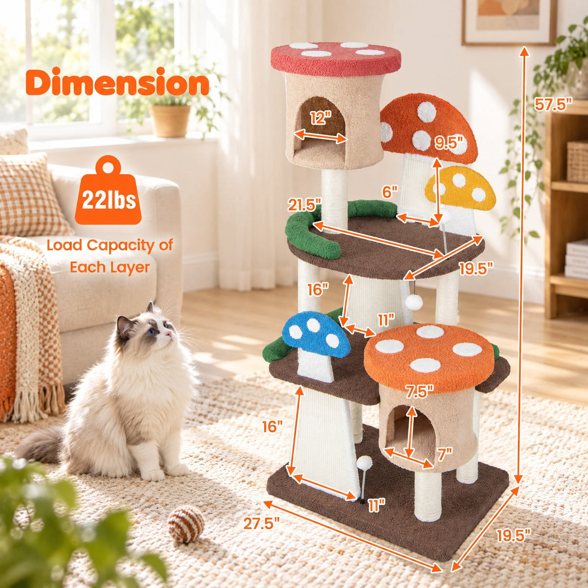 Airfind 4-In-1 Cat Tree with 2 Condos and Platforms for Indoors, 22 lbs Capacity, Natural Sisal Teddy Fabric Engineered Wood Frame, Multicolor