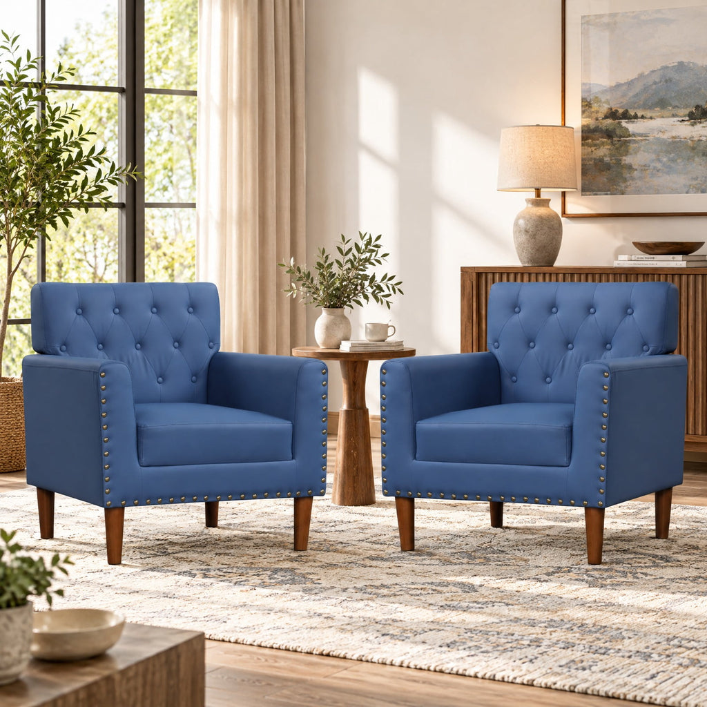 Airfind Mid Century Modern Accent Chair with Button Tufted Decoration and Rivets, 400 lbs Capacity, PVC Leather Sponge Rubber Wood Plywood Frame
