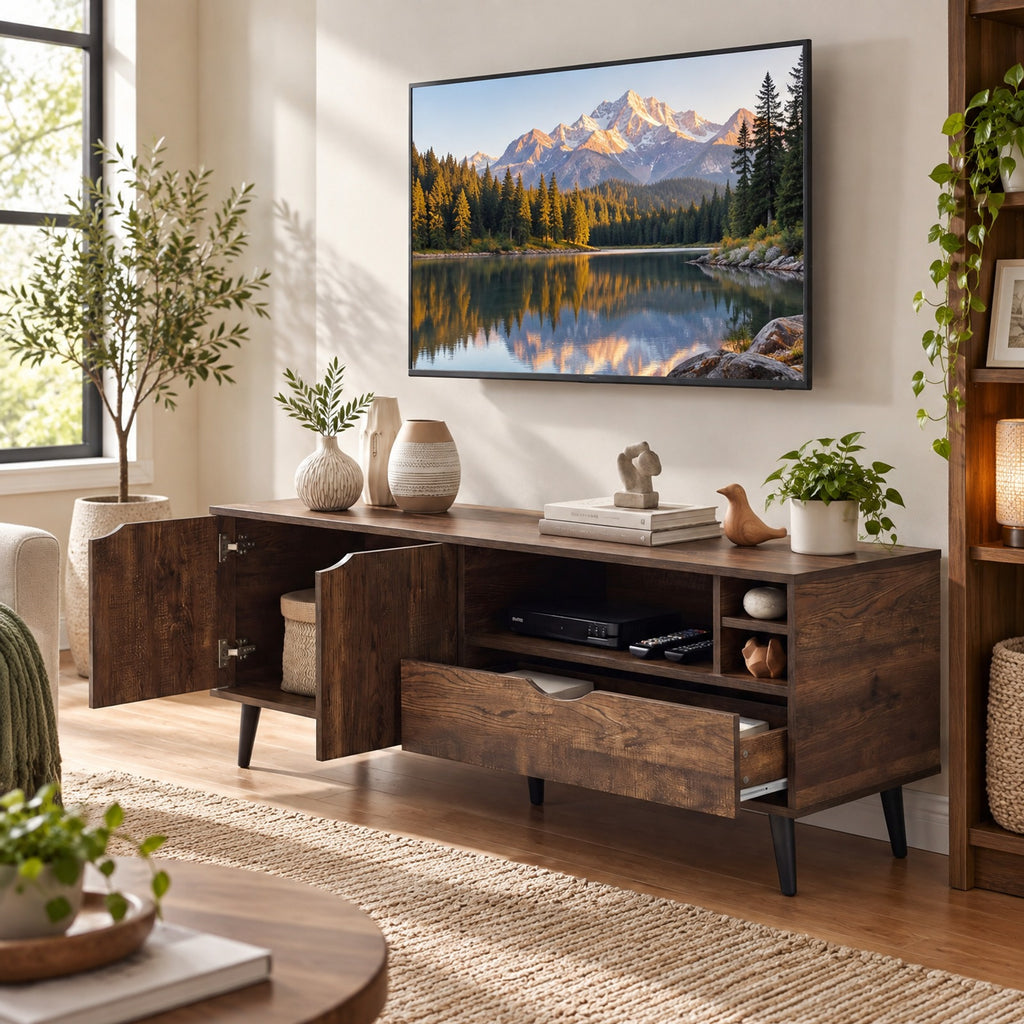 Airfind TV Stand for TVs up to 65 Inches Rustic Entertainment Center, 285 lbs Capacity, Engineered Wood MDF Plastic Frame, Brown