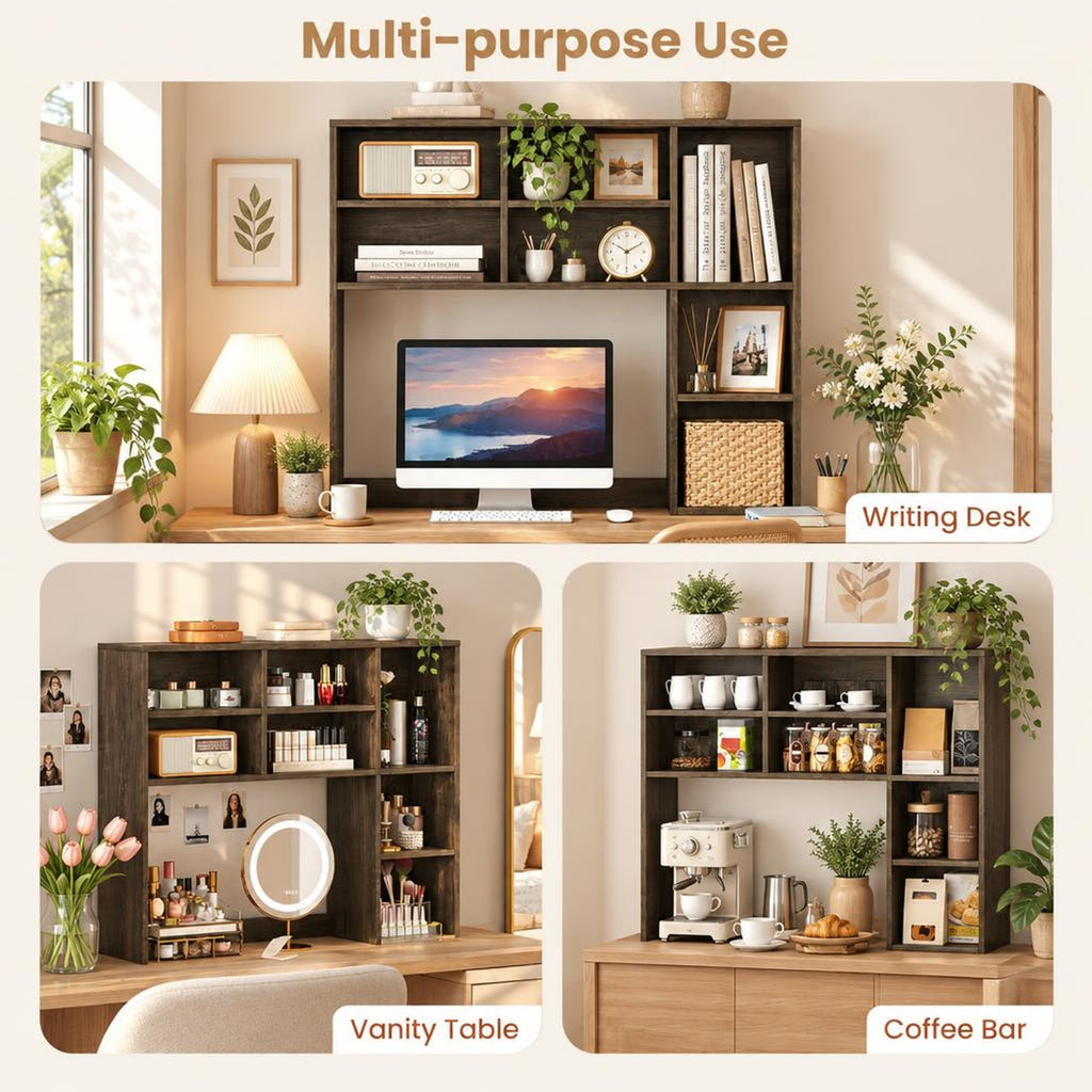 Airfind Desktop Bookshelf with 7 Open Cubbies and 3 Adjustable Shelves, 210 lbs Capacity, Engineered Wood MDF Frame, 37in x 10in x 31in Footprint