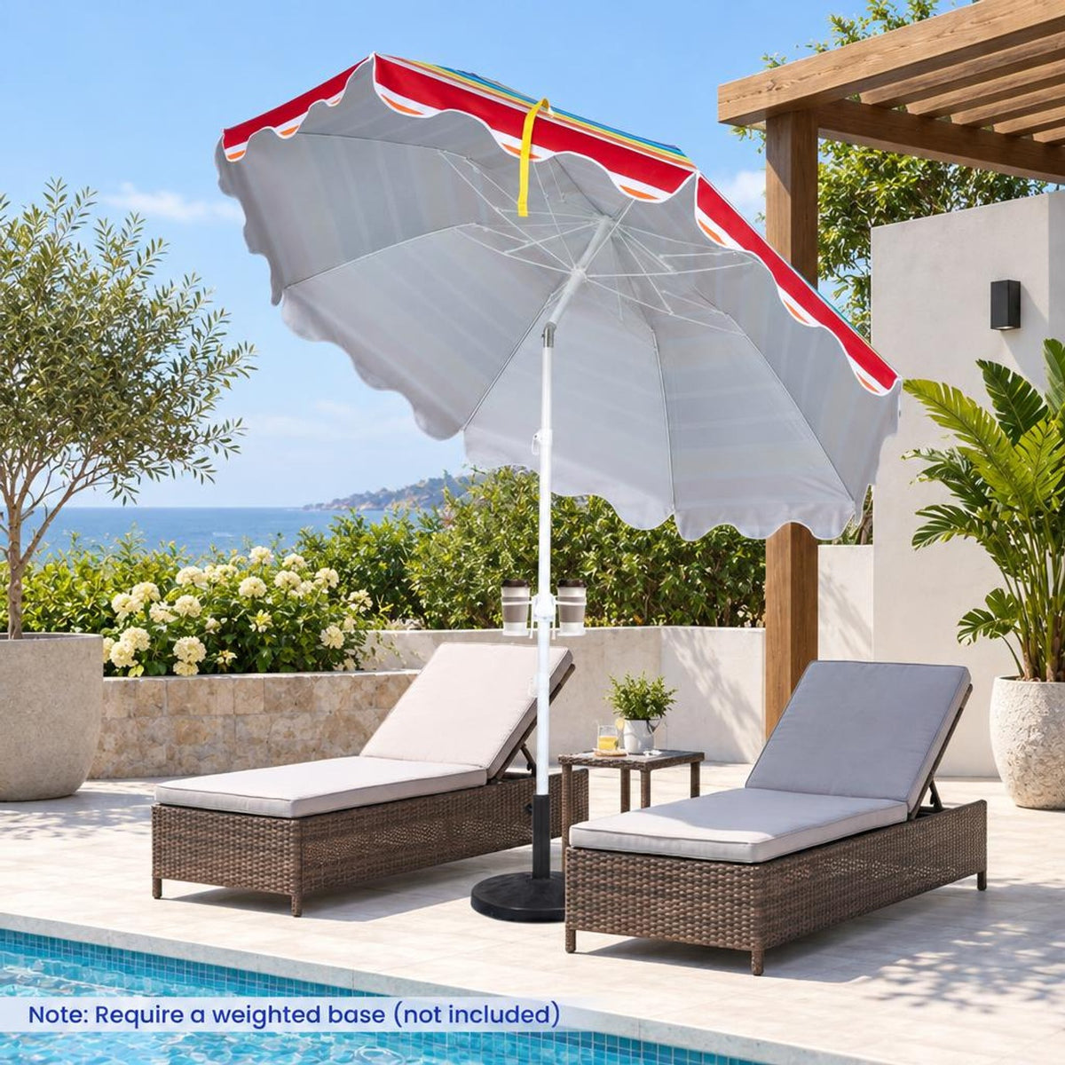 Airfind 6.5 FT Beach Umbrella UPF 50+ with Sand Anchor for Garden Pool Backyard, Polyester Fabric Metal Aluminum Alloy PP Frame, Blue Stripe