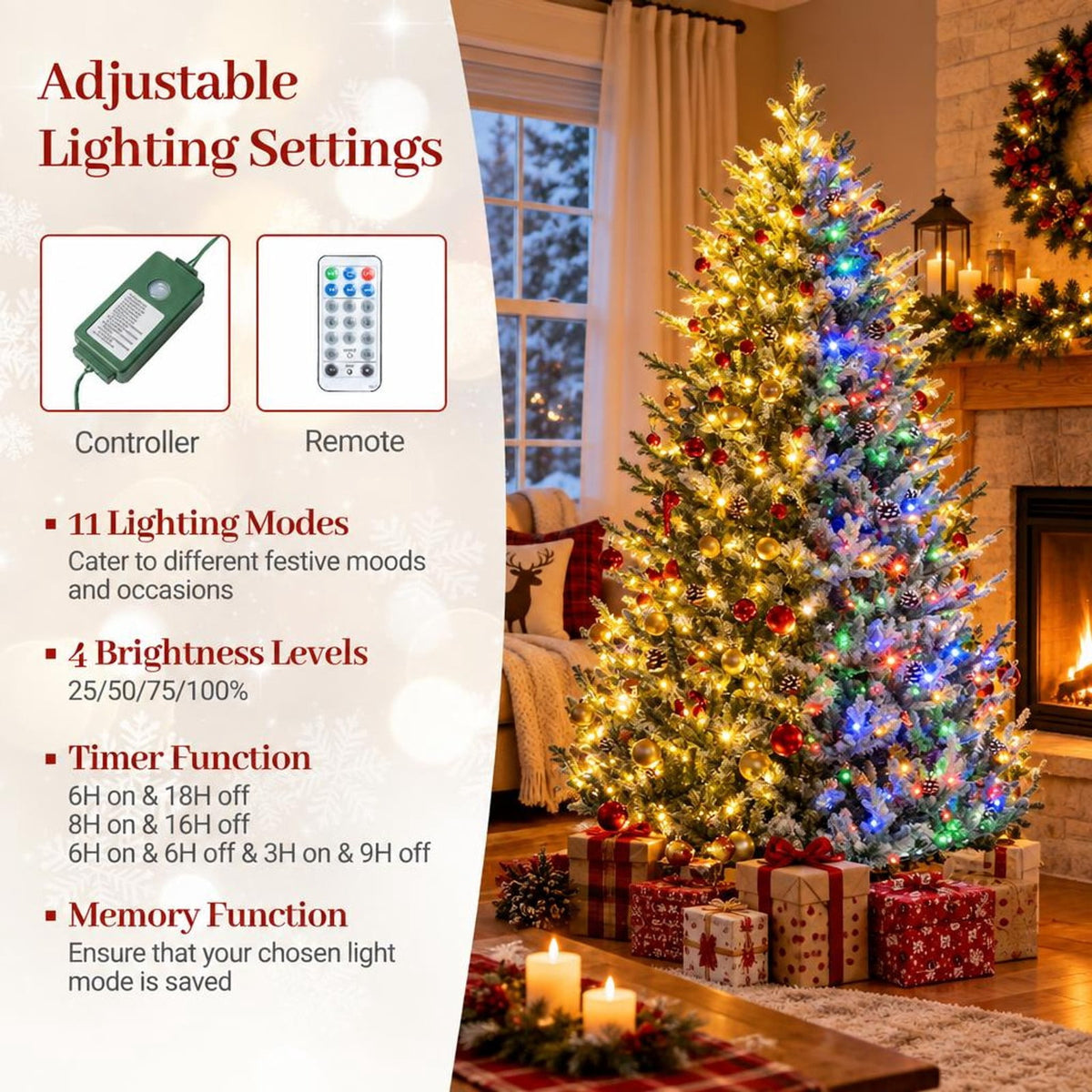 Airfind Pre-Lit Artificial Christmas Tree with Multicolored LED Lights, PE PVC Metal Frame, Size S 3.4 x 6 ft Footprint, Green