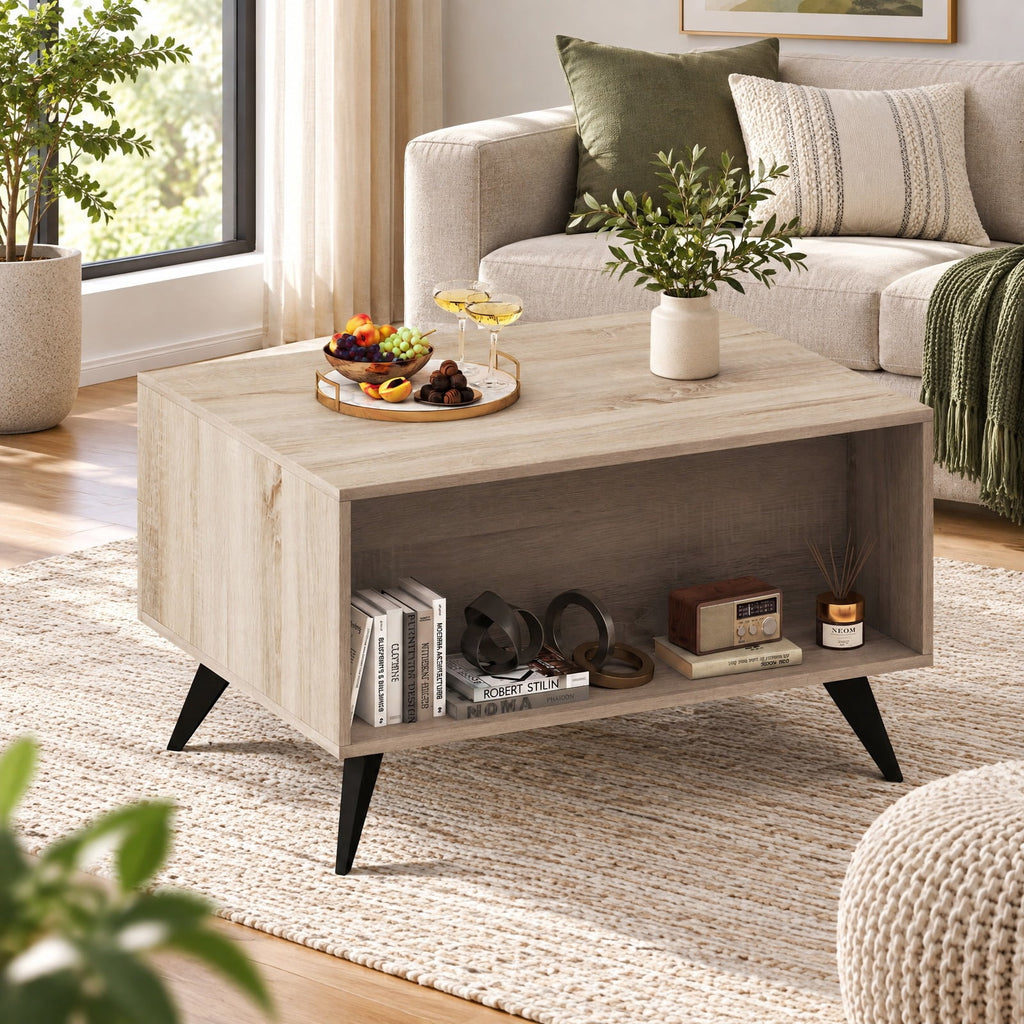 Airfind Farmhouse Accent Modern Coffee Table with Storage for Living Room Bedroom, 88 lbs Capacity, MDF Plastic Frame, Natural
