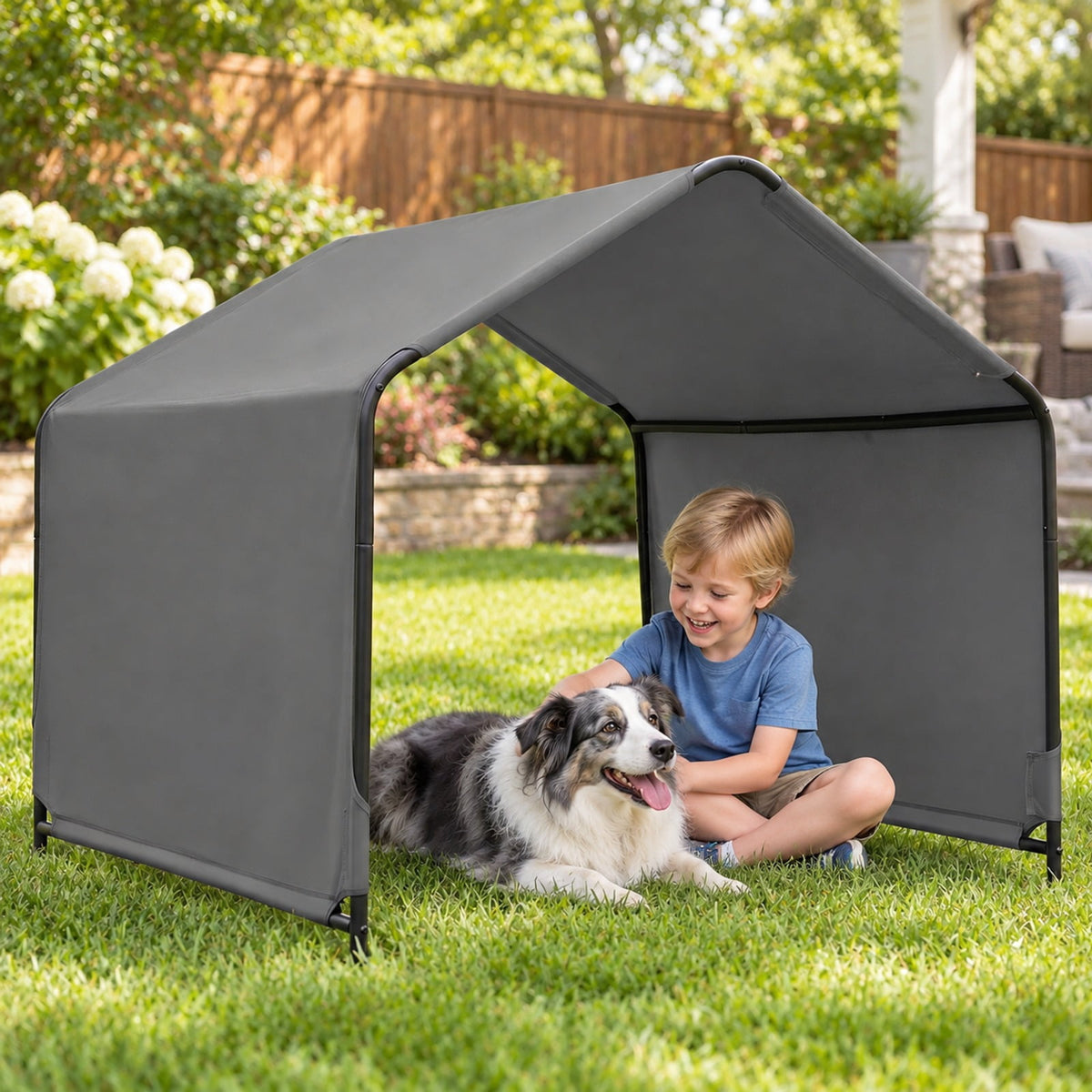 Airfind Outdoor Dog Shade Shelter with reliable Roof and Ground Stakes for Deck, 420D Oxford Fabric Metal, 51 Inch x 46.5 Inch x 42.5 Inch