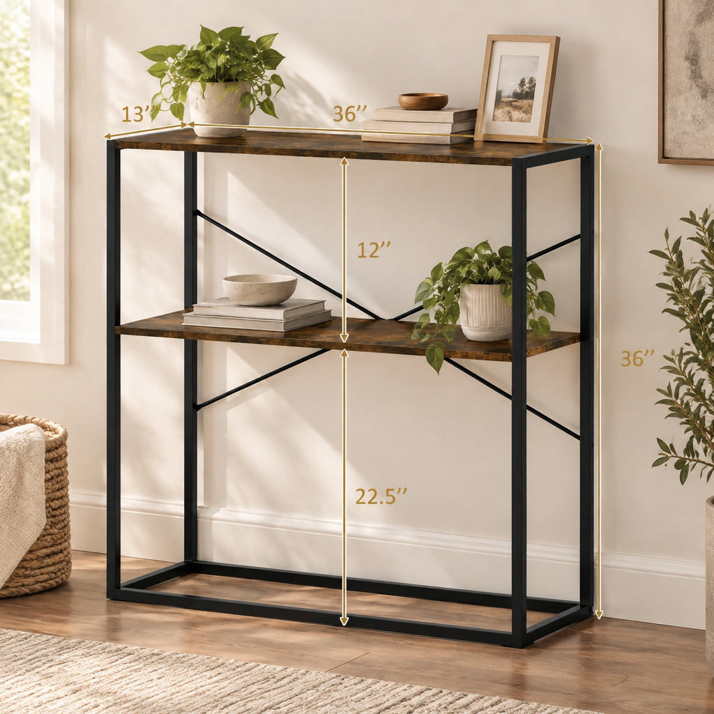Airfind 36 Console Table 2-Tier Entryway Table with Wooden Open Shelves and Metal Frame, 66 lbs Capacity, Engineered Wood Metal Frame, Brown