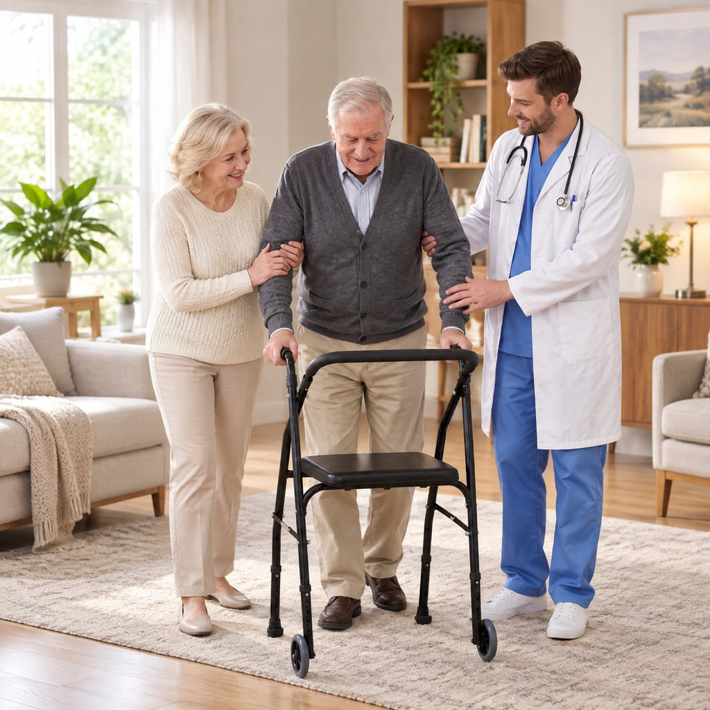 Airfind Lightweight Aluminum Mobility Walker for Seniors with 2 Wheels 5-Level Adjustable Height and Padded Seat, 220 lbs Capacity, Black