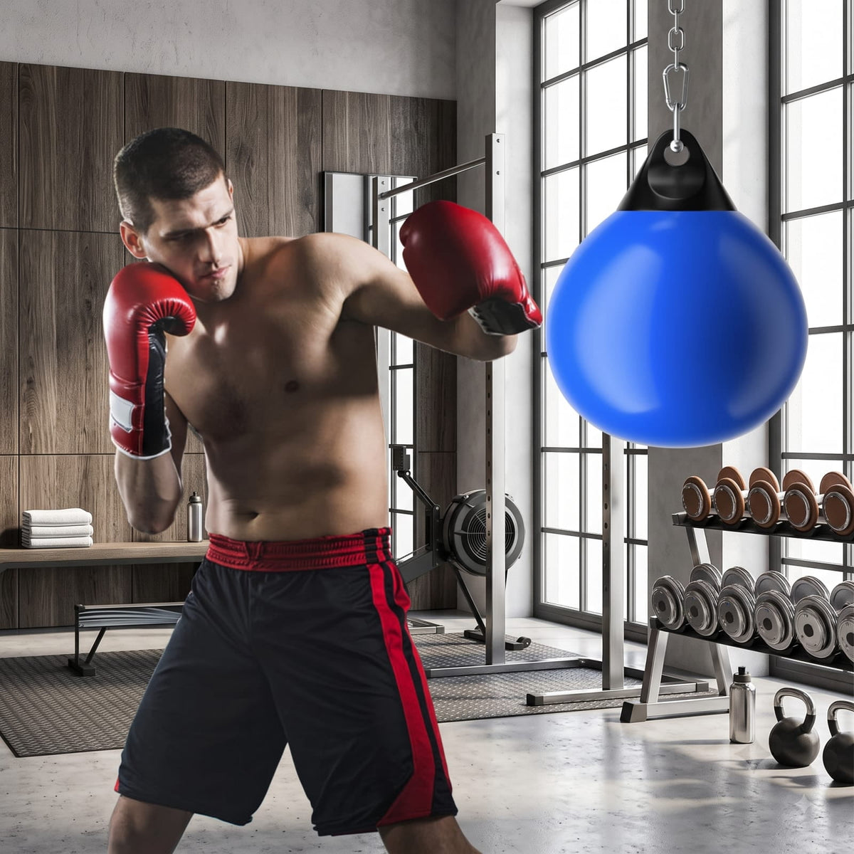 Airfind 21 Inch Water Aqua Punching Bag with Adjustable Metal Chain and Water Hose for Home Gym Boxing and Reaction Training, Blue