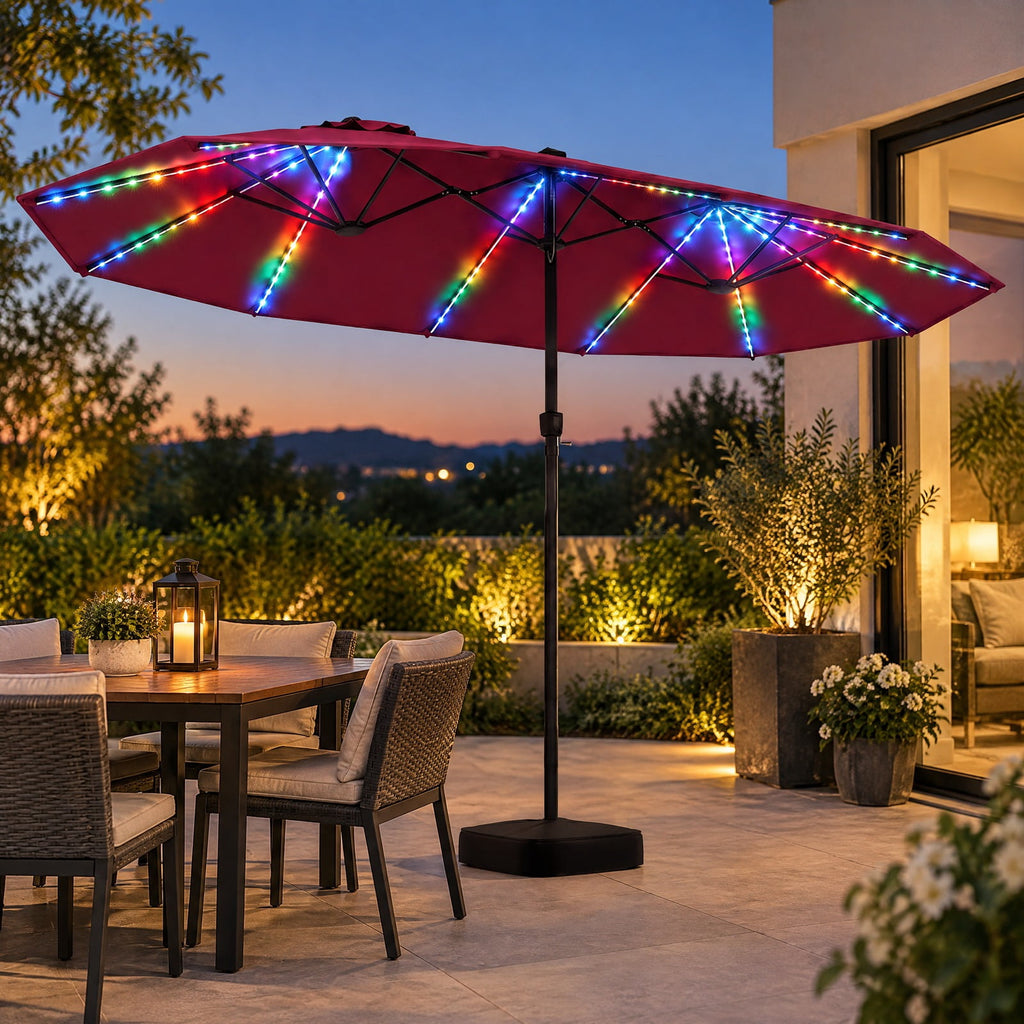 Airfind 15.5FT Extra-Large Patio Umbrella with Base 12 Reinforced Ribs, 180G Polyester Fabric Metal External Frame, Red