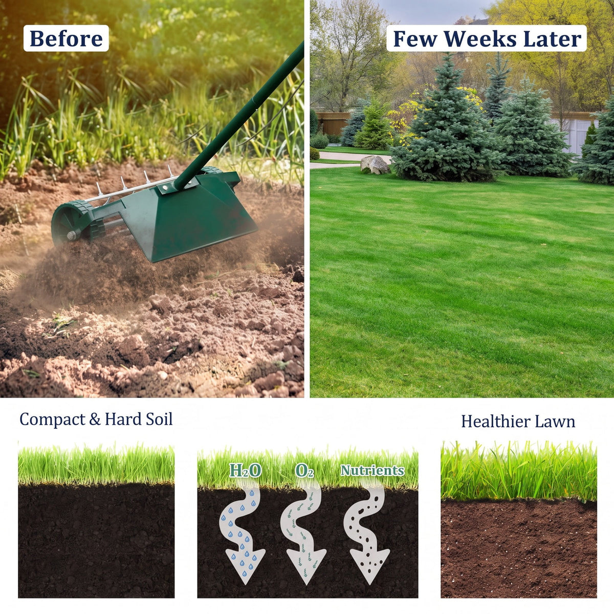 Airfind 18 Inch Rolling Lawn Aerator with Splash, Steel rubber pp Frame, 17 x 8 x 50 (L x W x H) Splash guard Footprint, Dark green and silver