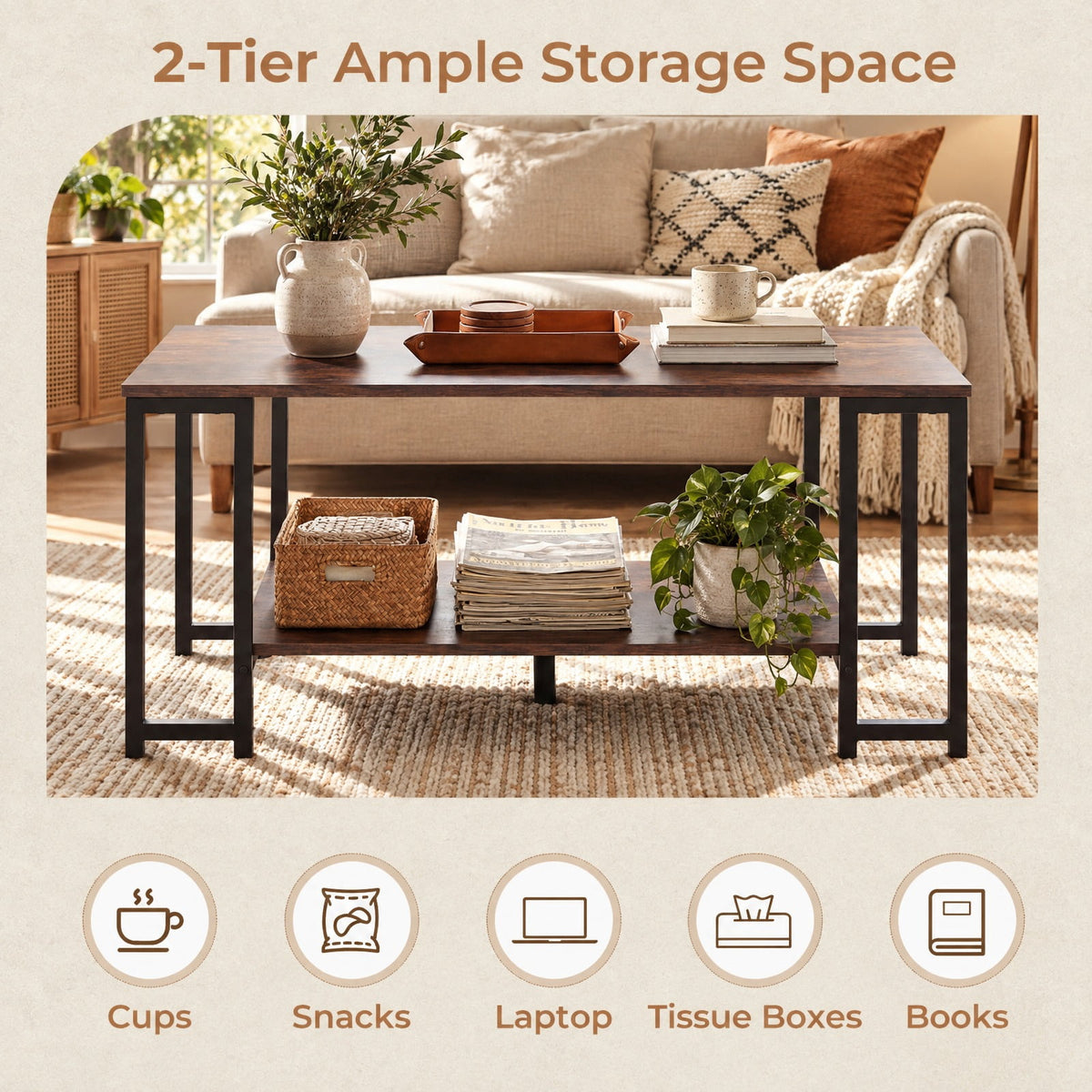 Airfind Modern Accent Table, with Open Storage Shelf for Apartment and Lounge, 176 lbs Capacity, Engineered Wood Metal Frame, Brown